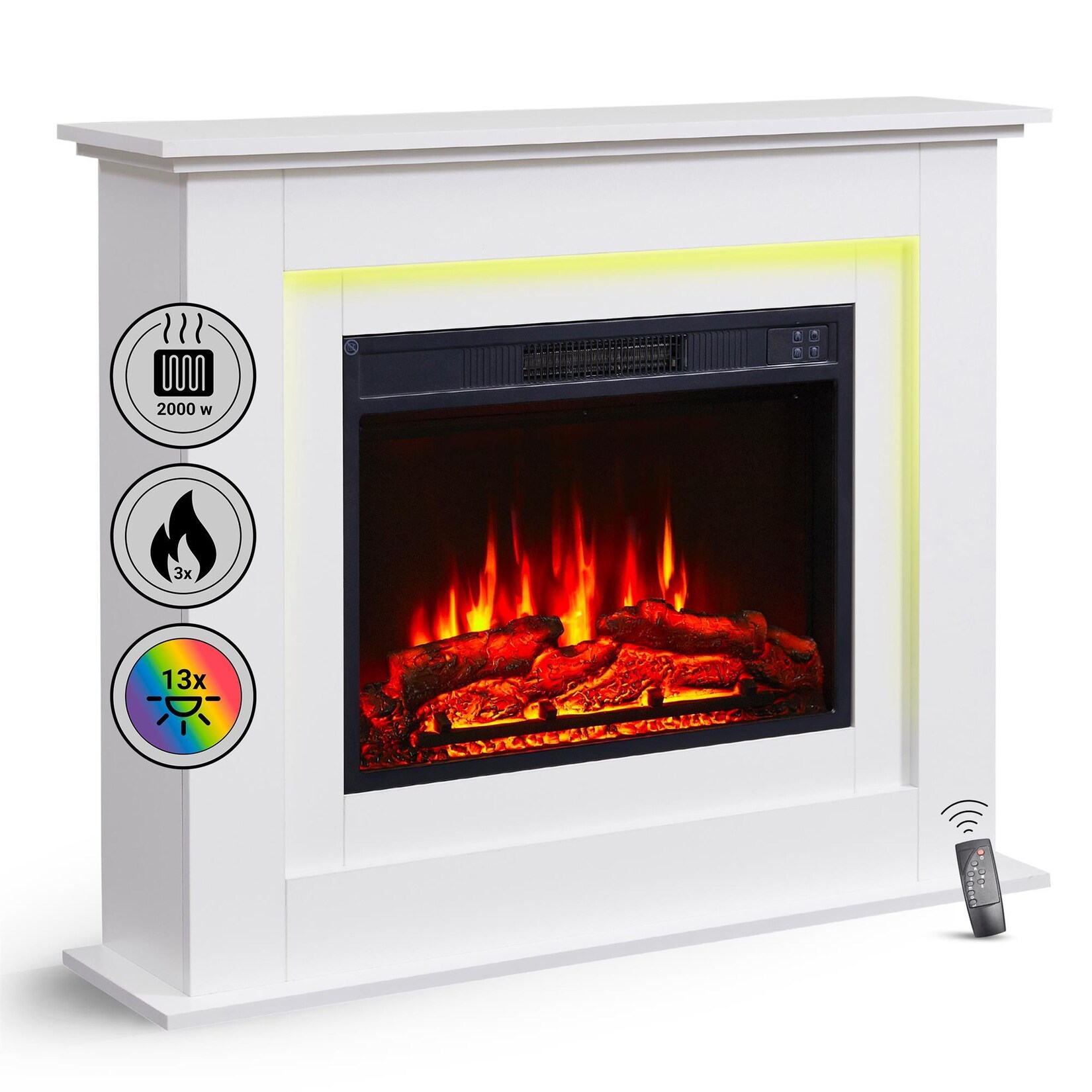 BALDERIA Elektrokamin  Finn – Standkamin mit Heizung 2000 W, weiss | 04262354949411