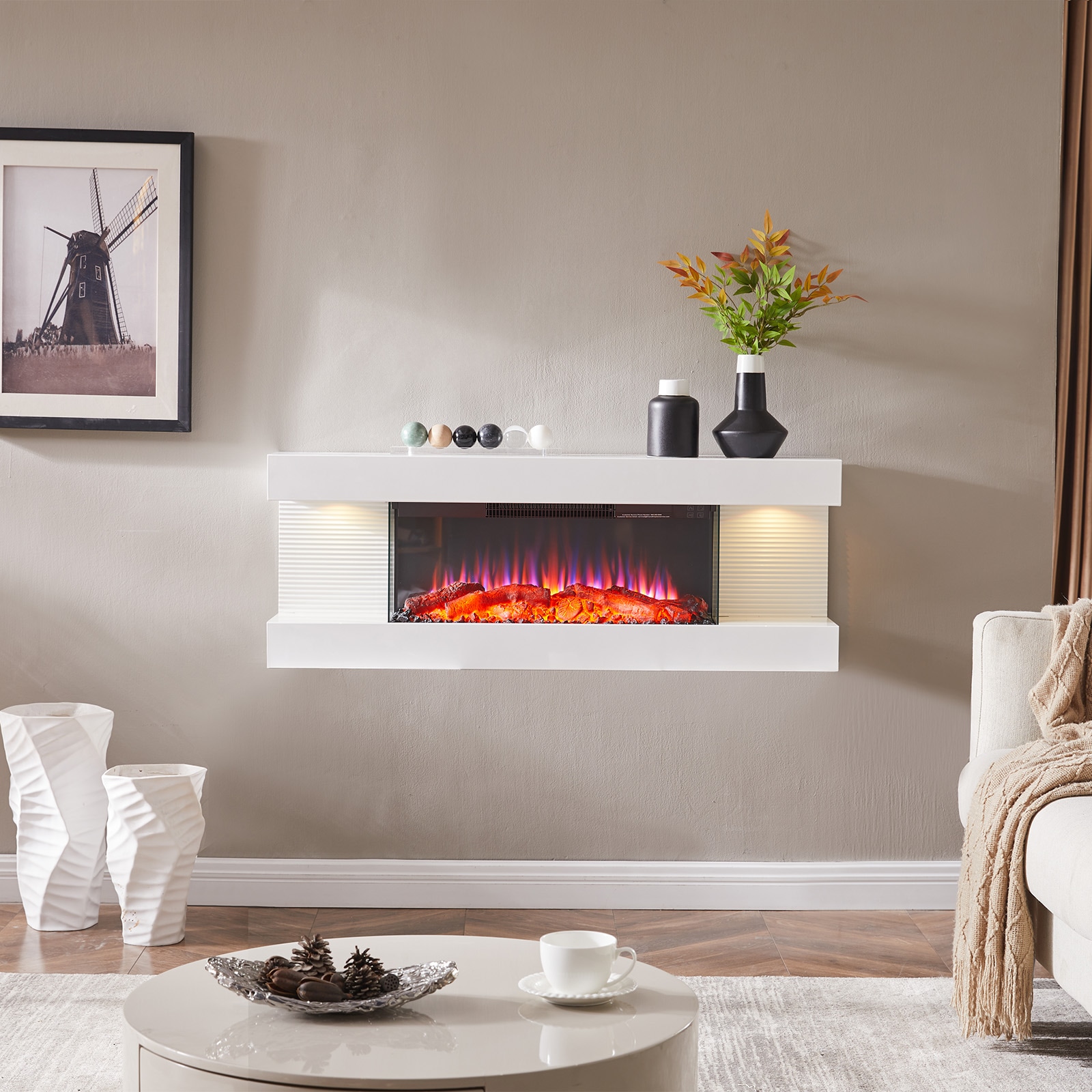 BALDERIA Elektrokamin  Lumina - Wandkamin mit Heizung 1800 W, weiss - Bild 1