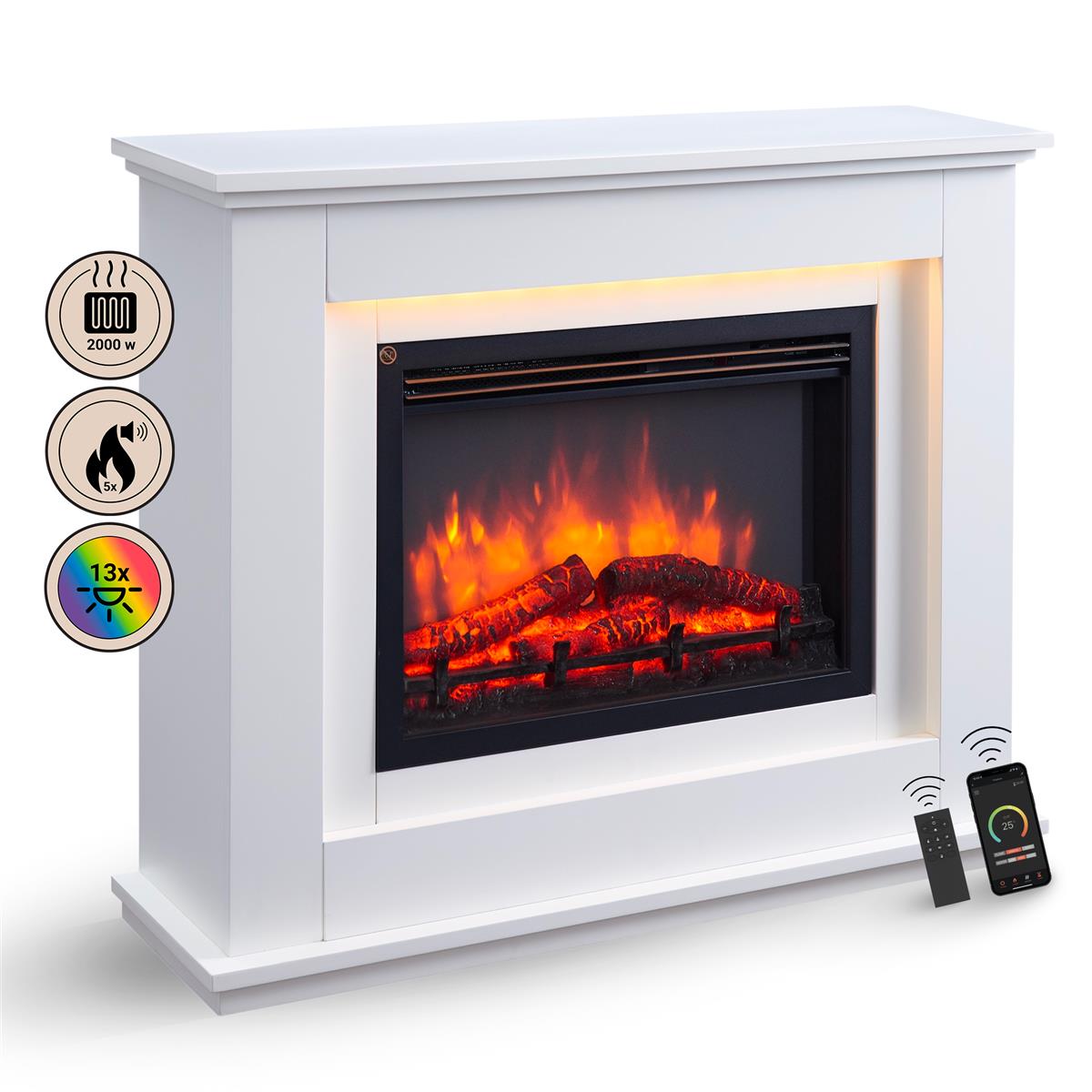 BALDERIA Elektrokamin Baldur - Standkamin mit Heizung 2000 W,  wei&szlig; - Bild 1