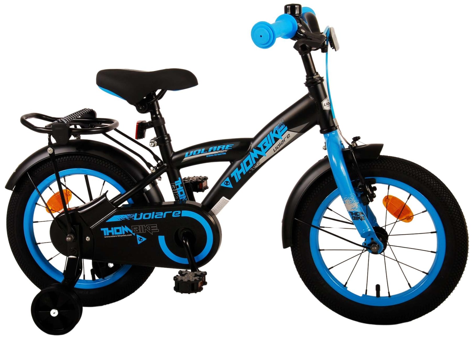 Volare Kinderfahrrad Thombike für Jungen 14 Zoll Kinderrad in Schwarz Blau