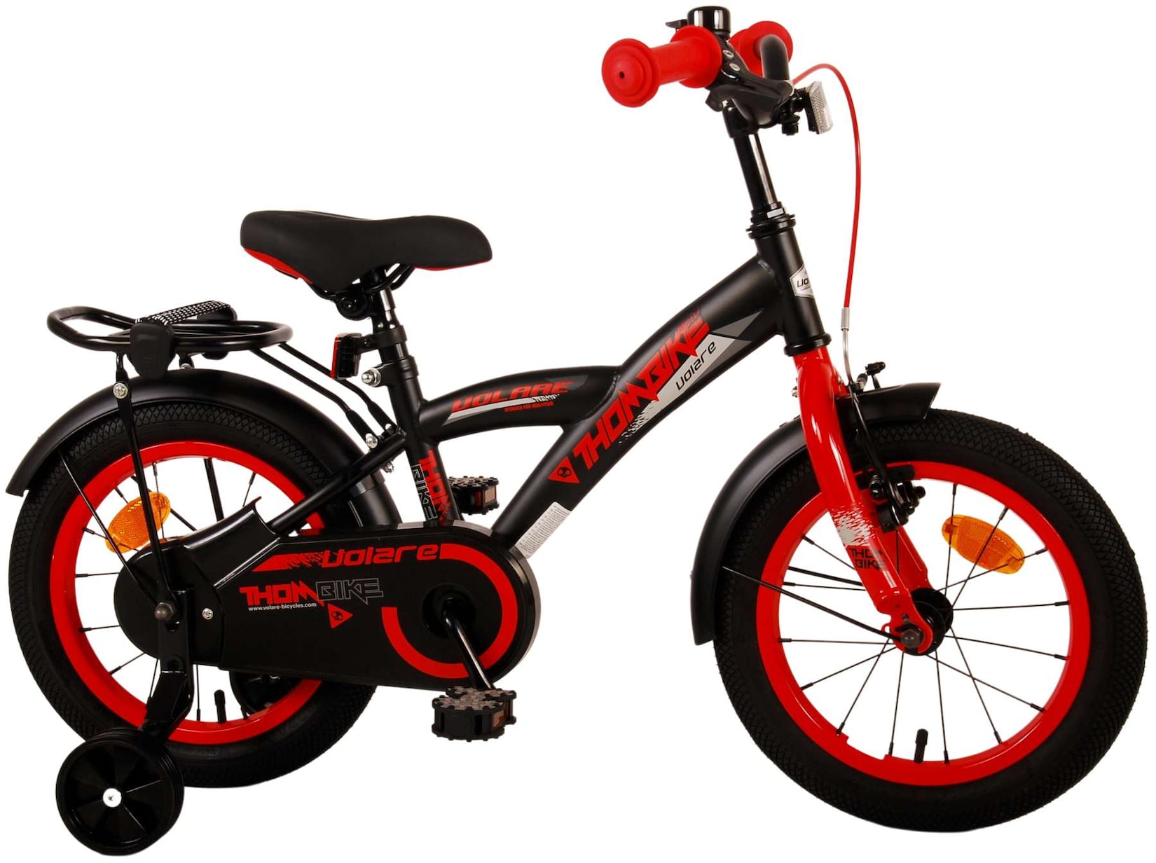 Volare Kinderfahrrad Thombike für Jungen 14 Zoll Kinderrad in Schwarz Rot