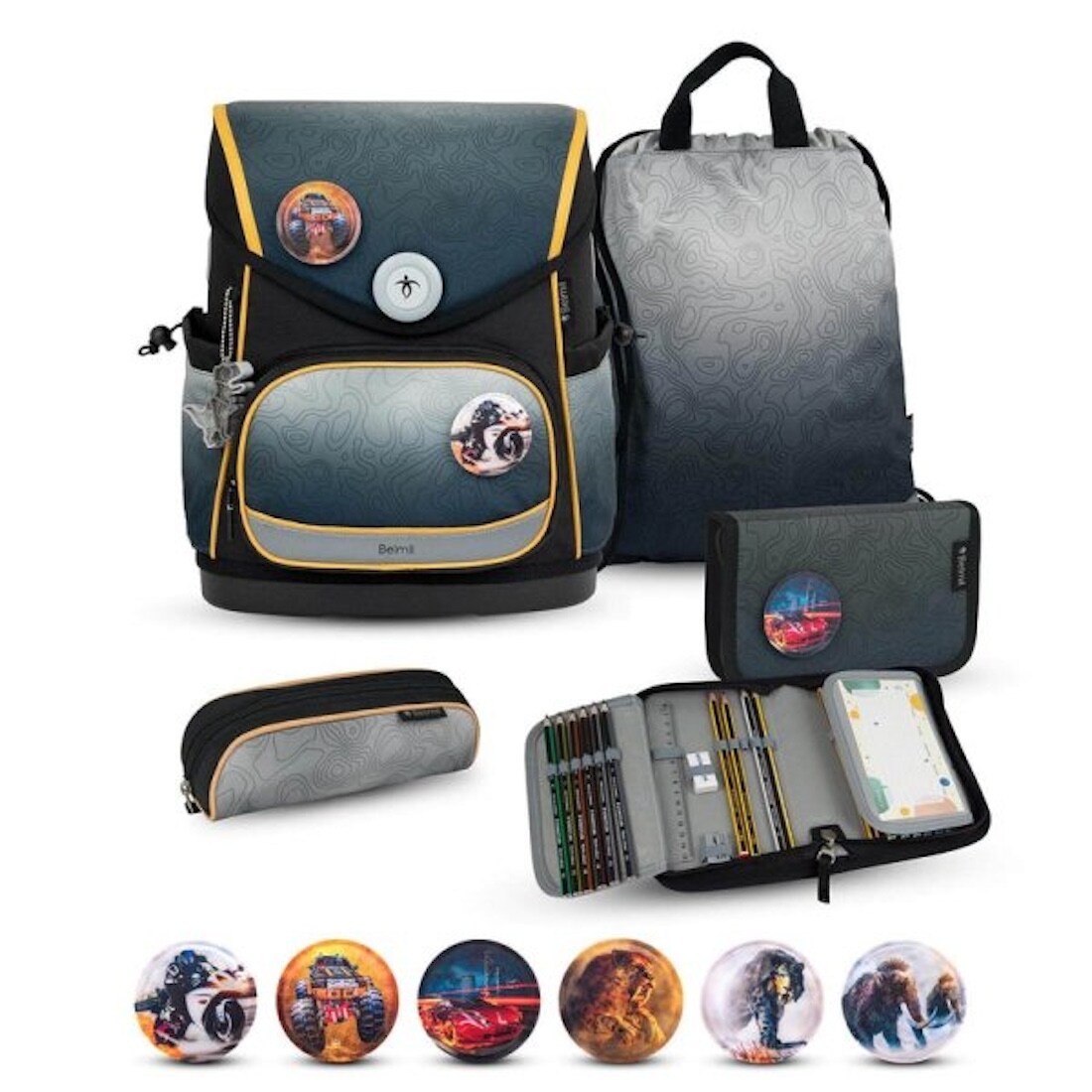 Rucksack Compact Plus Premium Schulranzen Set 5-t. Black Grey Tasche