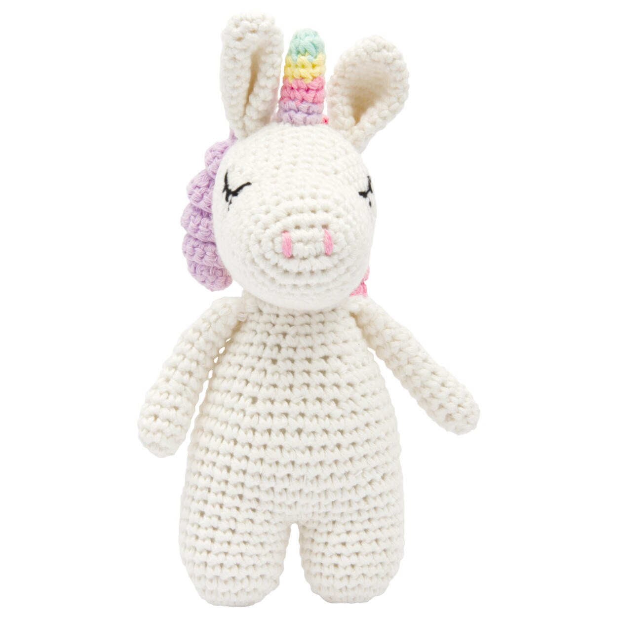 Handgestrickter Einhorn geh&auml;kelt aus Baumwolle Spielzeug 16 cm - Bild 1