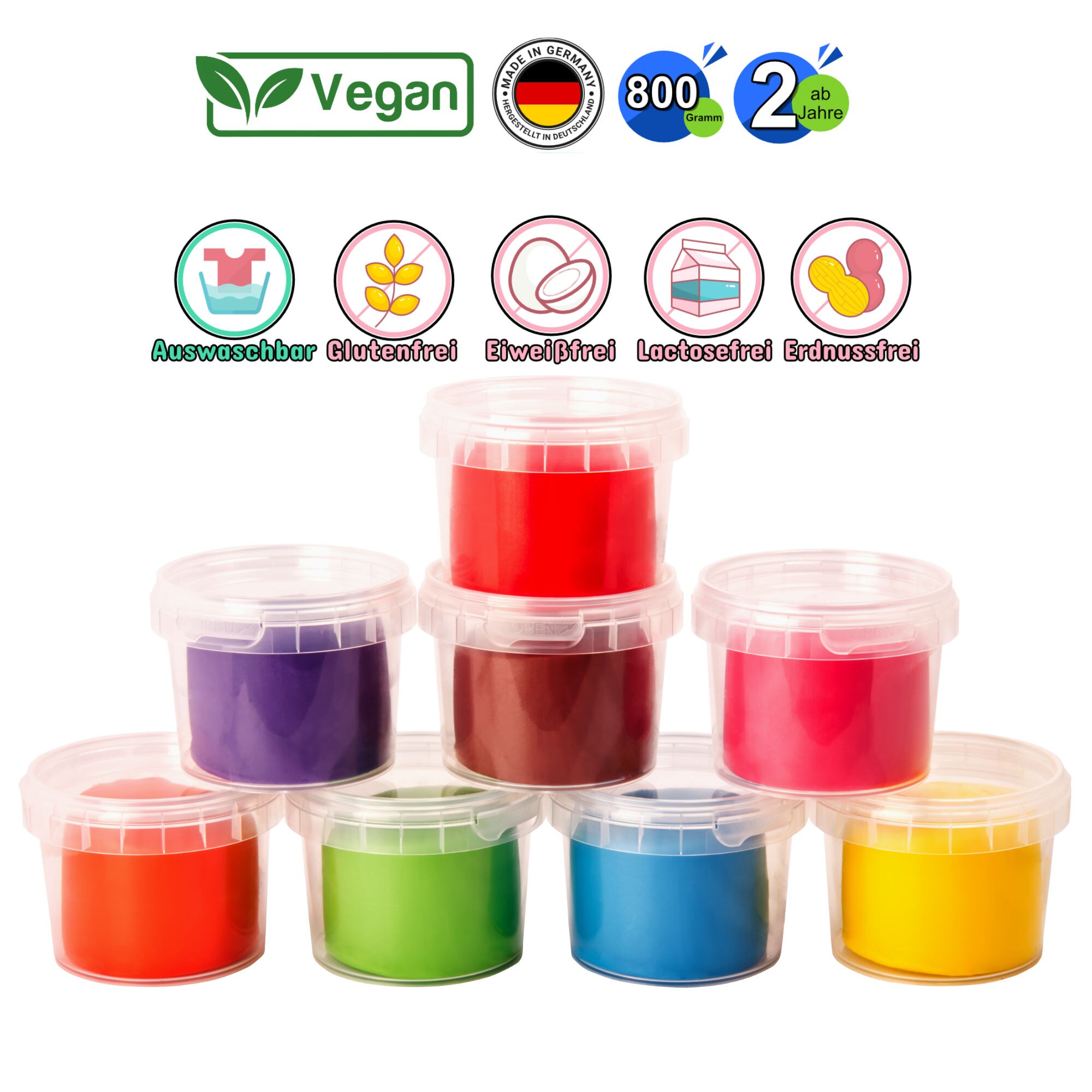 Knete f&uuml;r Kinder 800g Vegan Knete Set in 8 verschiedenen Farben ab 2J - Bild 1