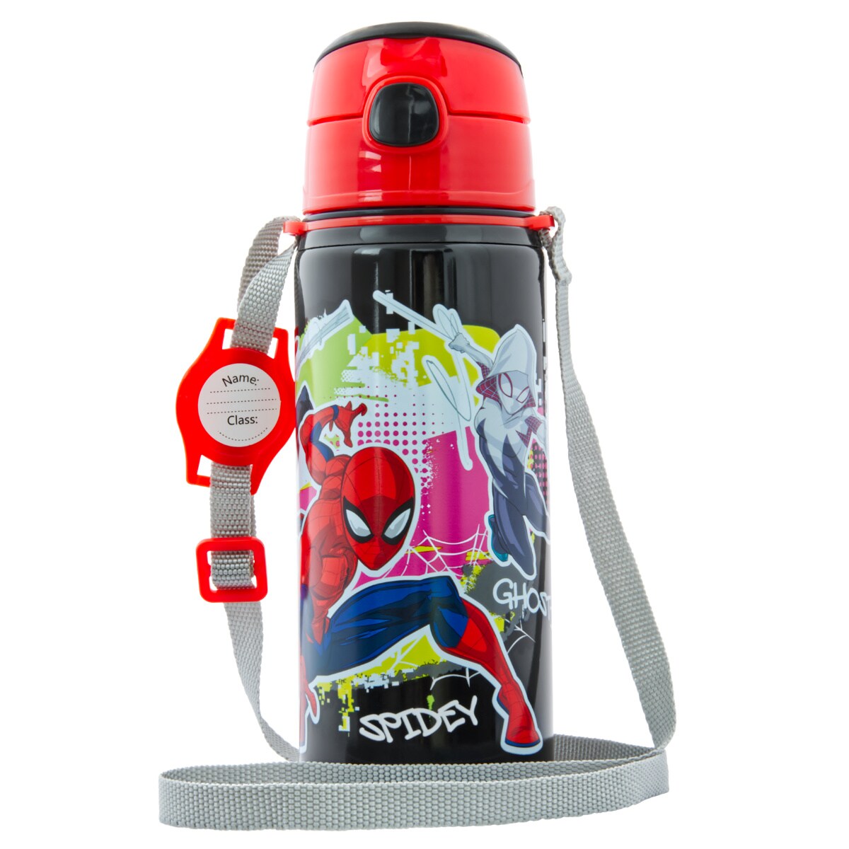 Kinder Trinkflasche Spiderman 600ml Schwarz Tragegurt Alu Marvel Held - Bild 1