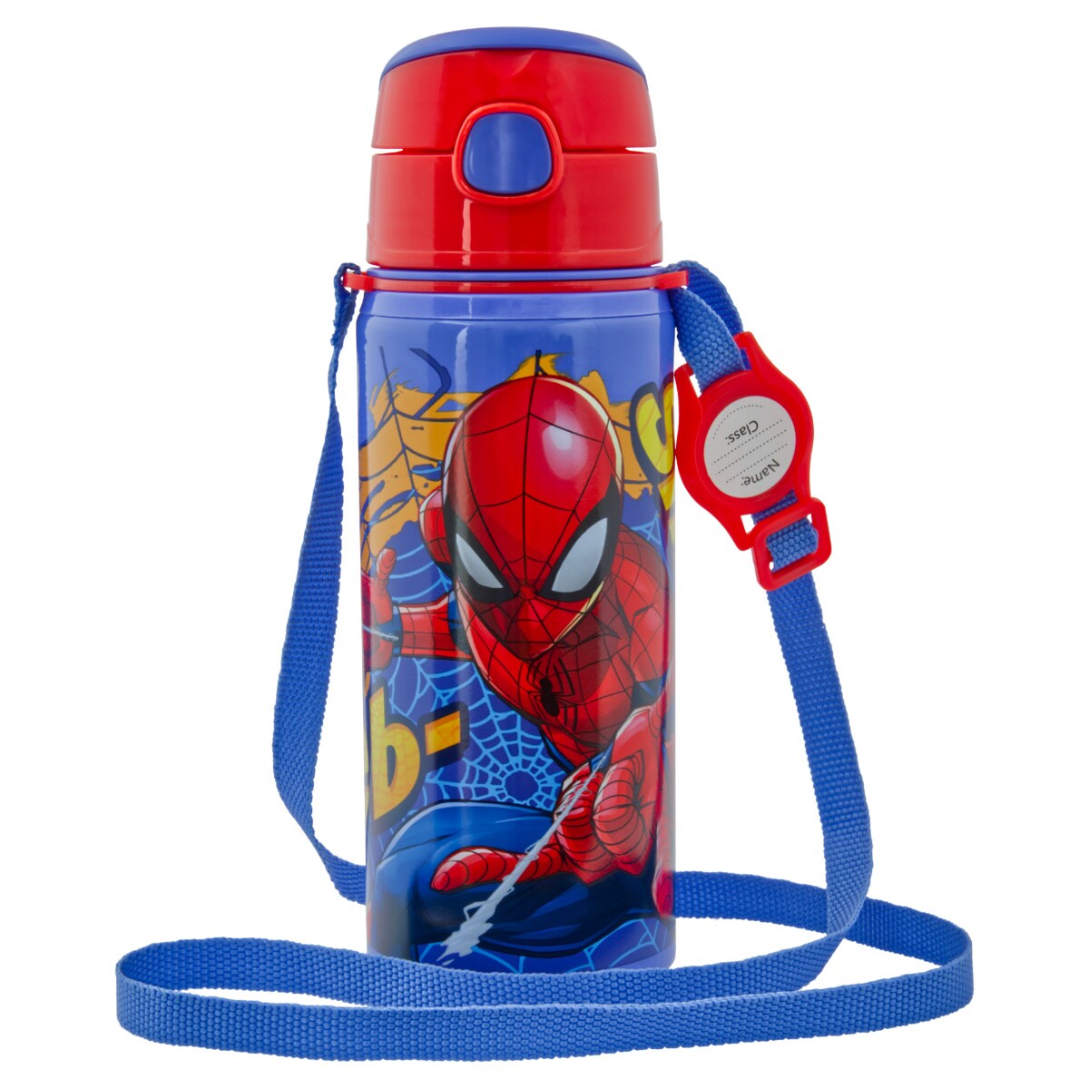 Kinder Trinkflasche Spiderman 600ml Blau Tragegurt Alu Marvel Held - Bild 1