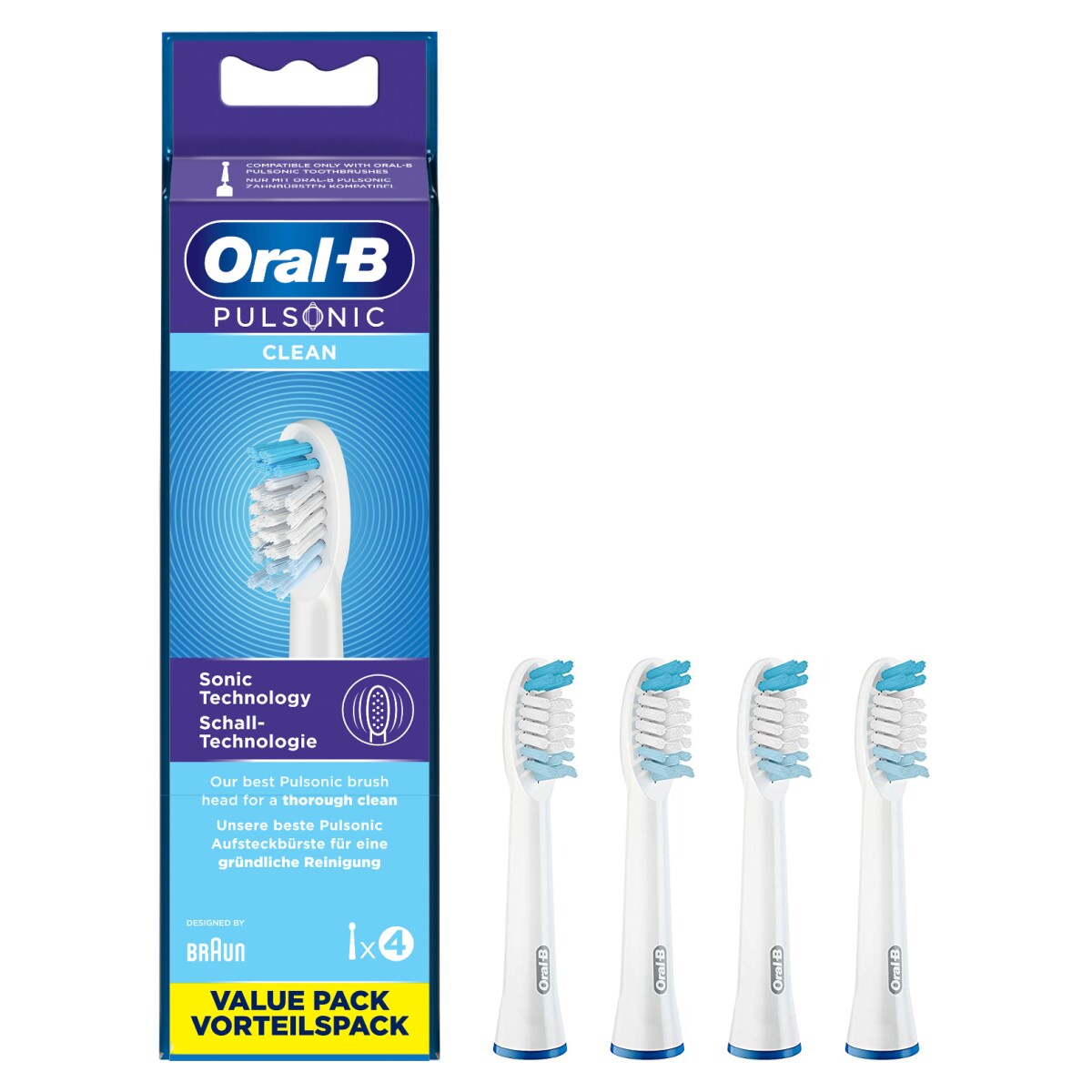 Oral-B Pulsonic Clean Aufsteckb&uuml;rsten f&uuml;r Schallzahnb&uuml;rsten, 4 St&uuml;ck - Bild 1