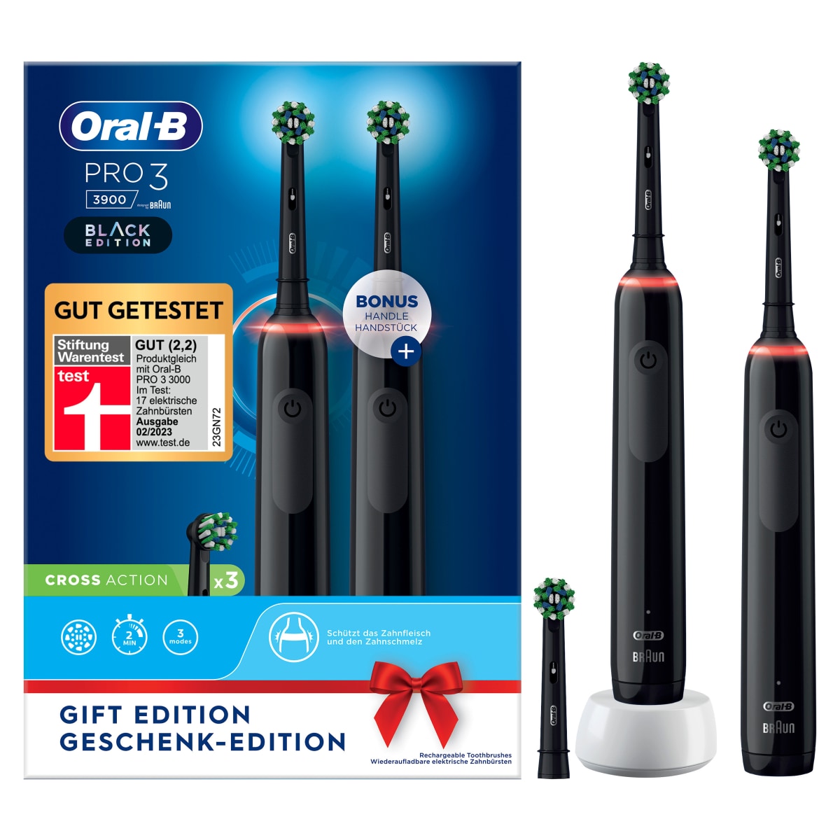 Oral-B Pro 3 3900N Black/Black elektrische Zahnbürste mit 2. Handstück