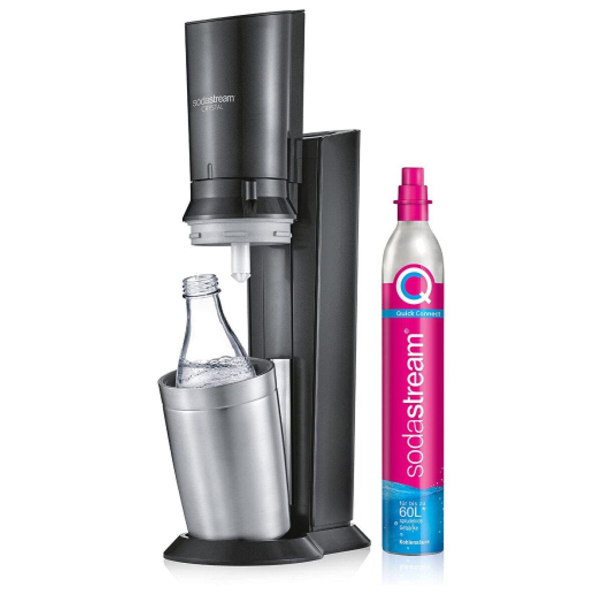 SodaStream Crystal 3.0 Titan Wassersprudler mit QC CO2-Zylinder und 1x Glaskaraffe - Bild 1