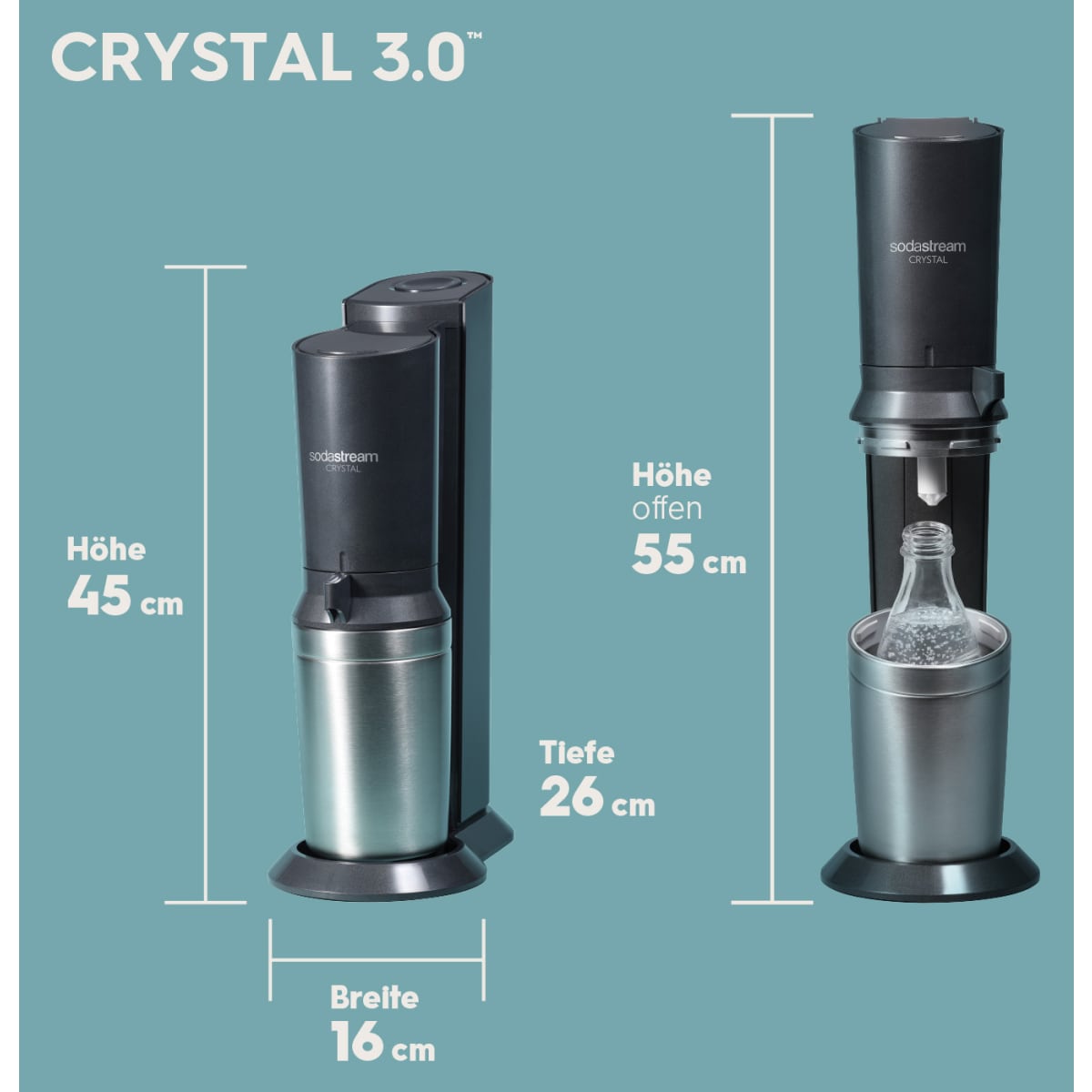 SodaStream Crystal 3.0 Titan Wassersprudler mit QC CO2-Zylinder und 1x Glaskaraffe online kaufen bei Netto