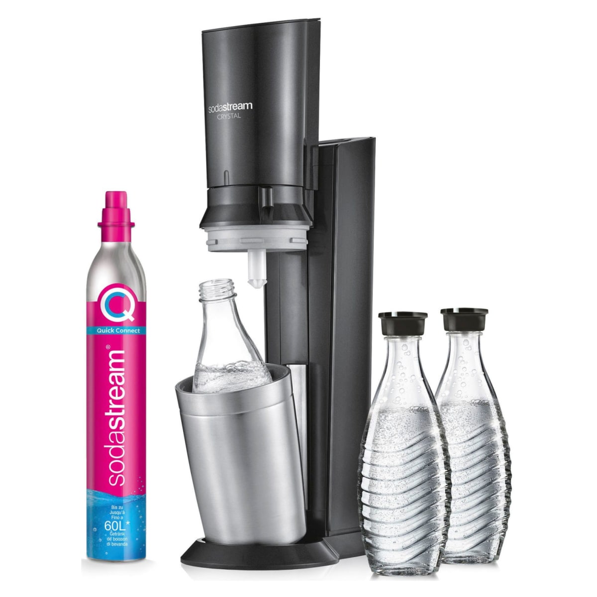 SodaStream Crystal 3.0 Titan Wassersprudler mit QC CO2-Zylinder und 3x Glaskaraffe