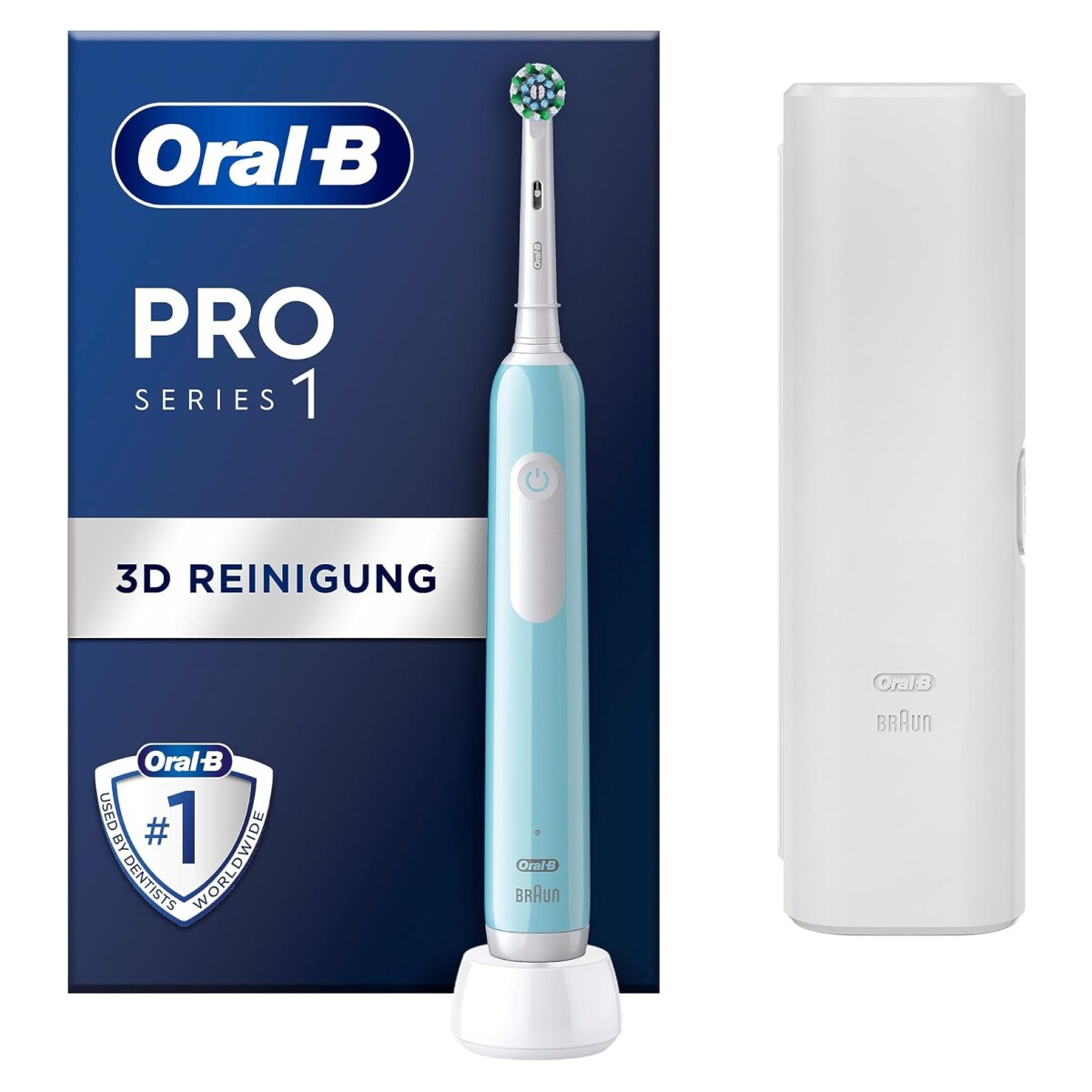 Oral-B Pro 1 Elektrische Zahnb&uuml;rste Cross Action Caribbean Blue+Reiseetui - Bild 1