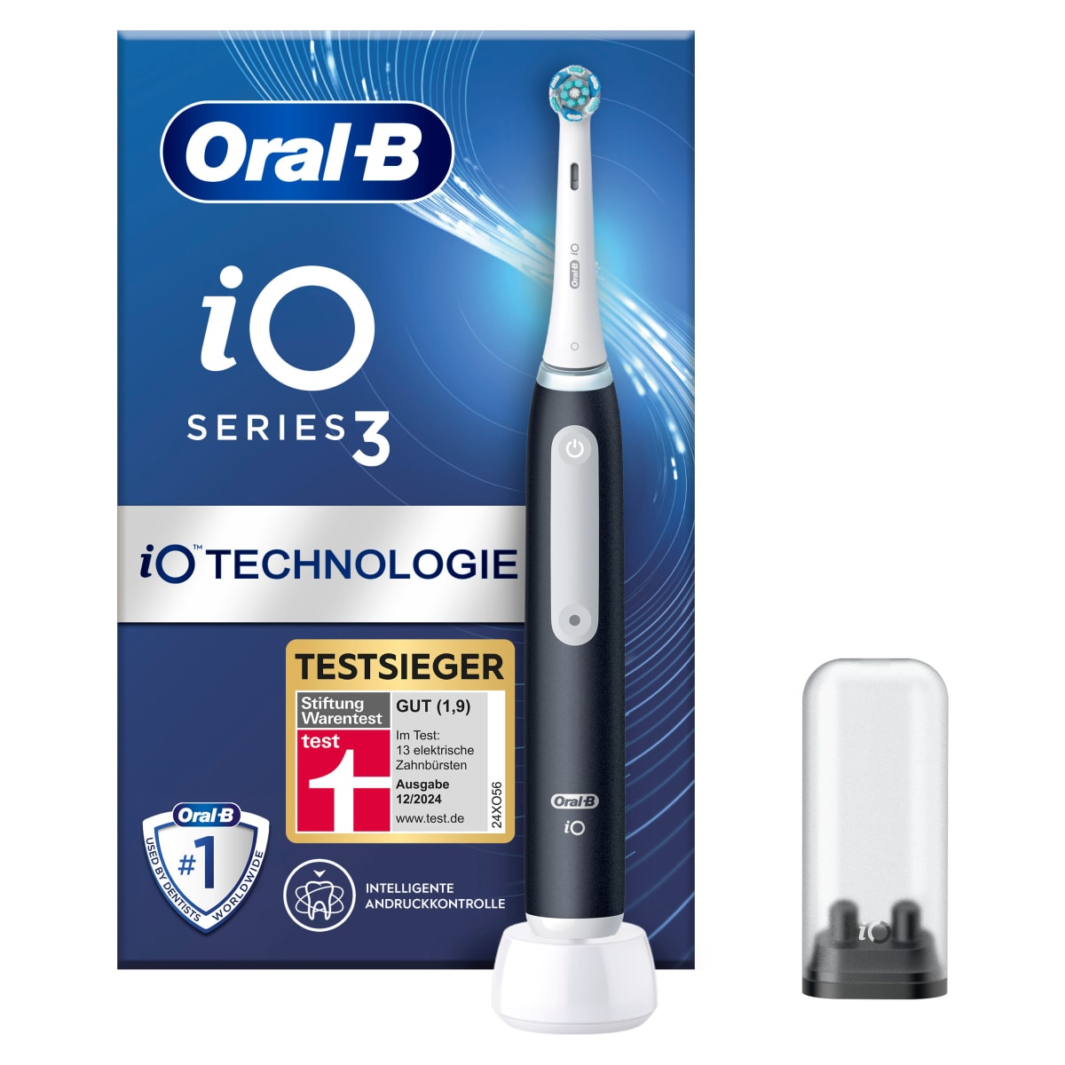 Oral-B iO Series 3 Elektrische Zahnb&uuml;rste/Electric Toothbrush, 3 Putzmodi f&uuml;r Zahnpflege, Magnet-Technologie, TESTSIEGER Stiftung Warentest (12/2024), Matt Black - Bild 1