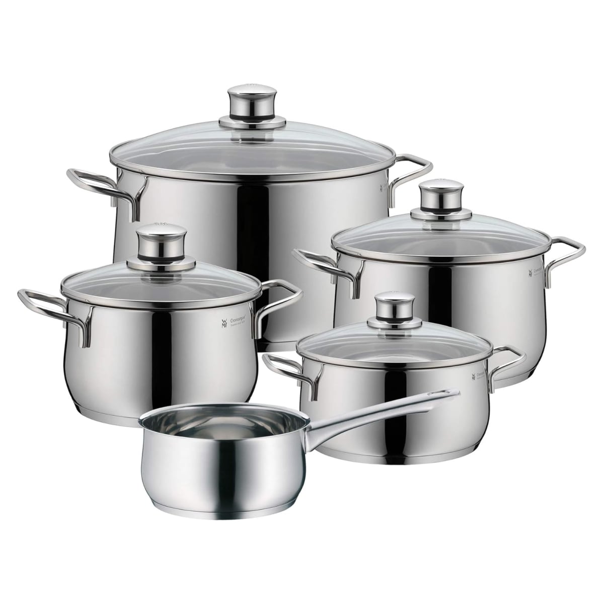 WMF Diadem Plus Topfset Induktion 5-teilig, Kochtopf Set mit Glasdeckel, Cromargan Edelstahl poliert, Induktions T&ouml;pfe Set unbeschichtet - Bild 1