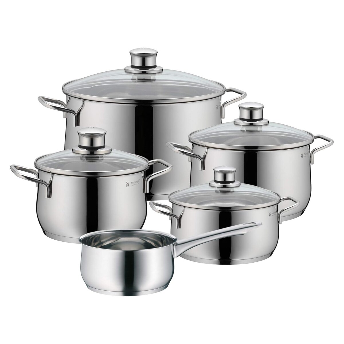 WMF Diadem Plus Topfset Induktion 5-teilig, Kochtopf Set mit Glasdeckel, Cromargan Edelstahl poliert, Induktions Töpfe Set unbeschichtet | 04000530736482