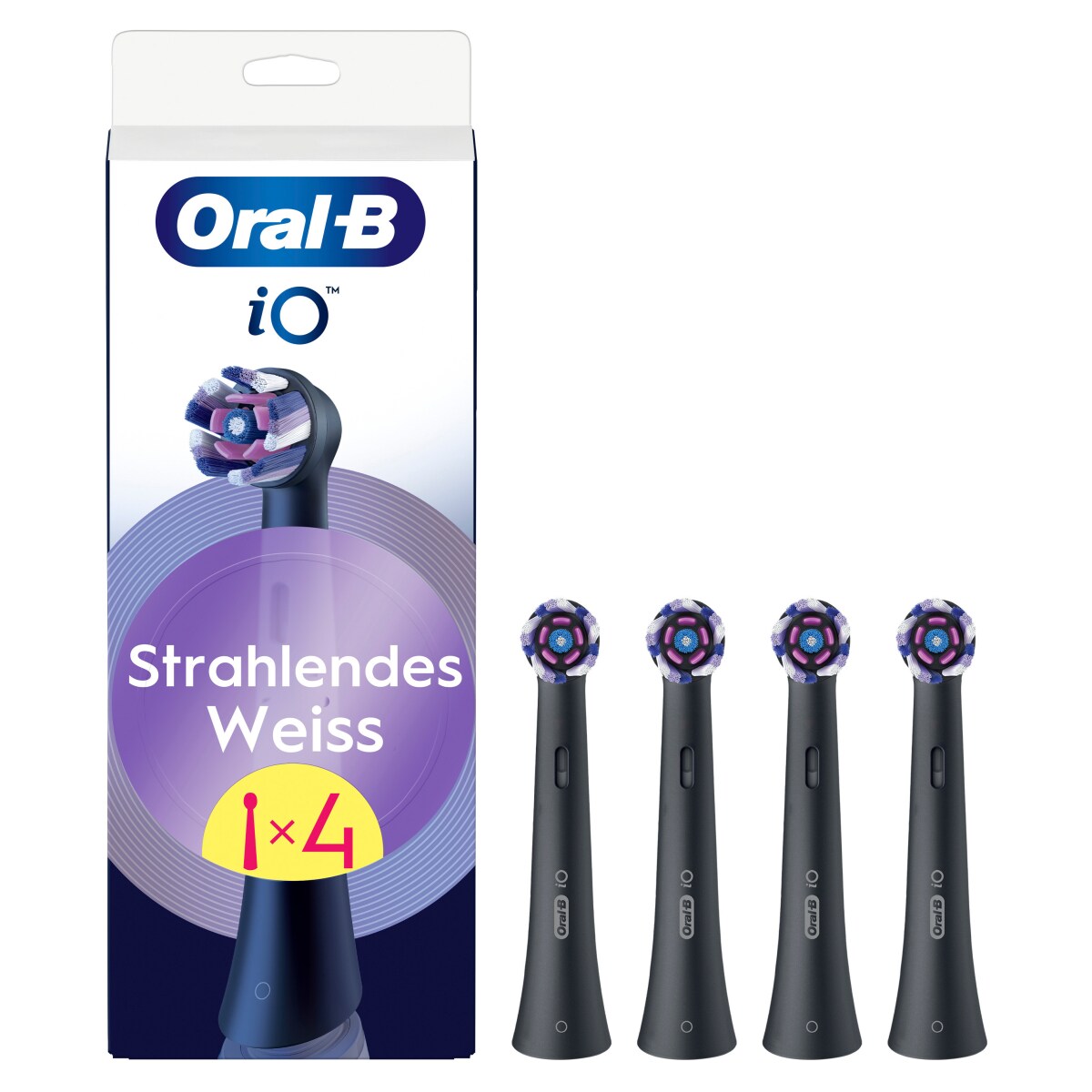 Oral-B iO Strahlendes Weiss, Original Aufsteckb&uuml;rsten f&uuml;r elektrische Oral-B iO Zahnb&uuml;rsten, Zahnaufhellung, Schwarz, 4 St&uuml;ck - Bild 1