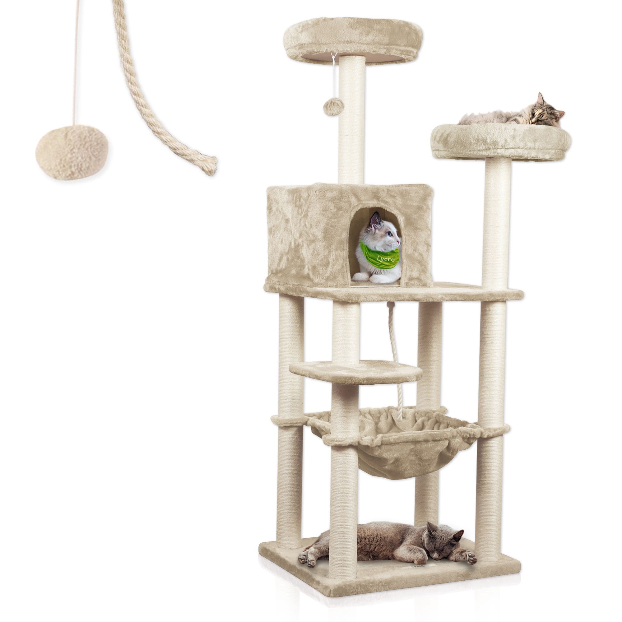 Lycce Kratzbaum ROYAL Katzenbaum mit H&ouml;hle und H&auml;ngematte, 145 cm - Bild 1