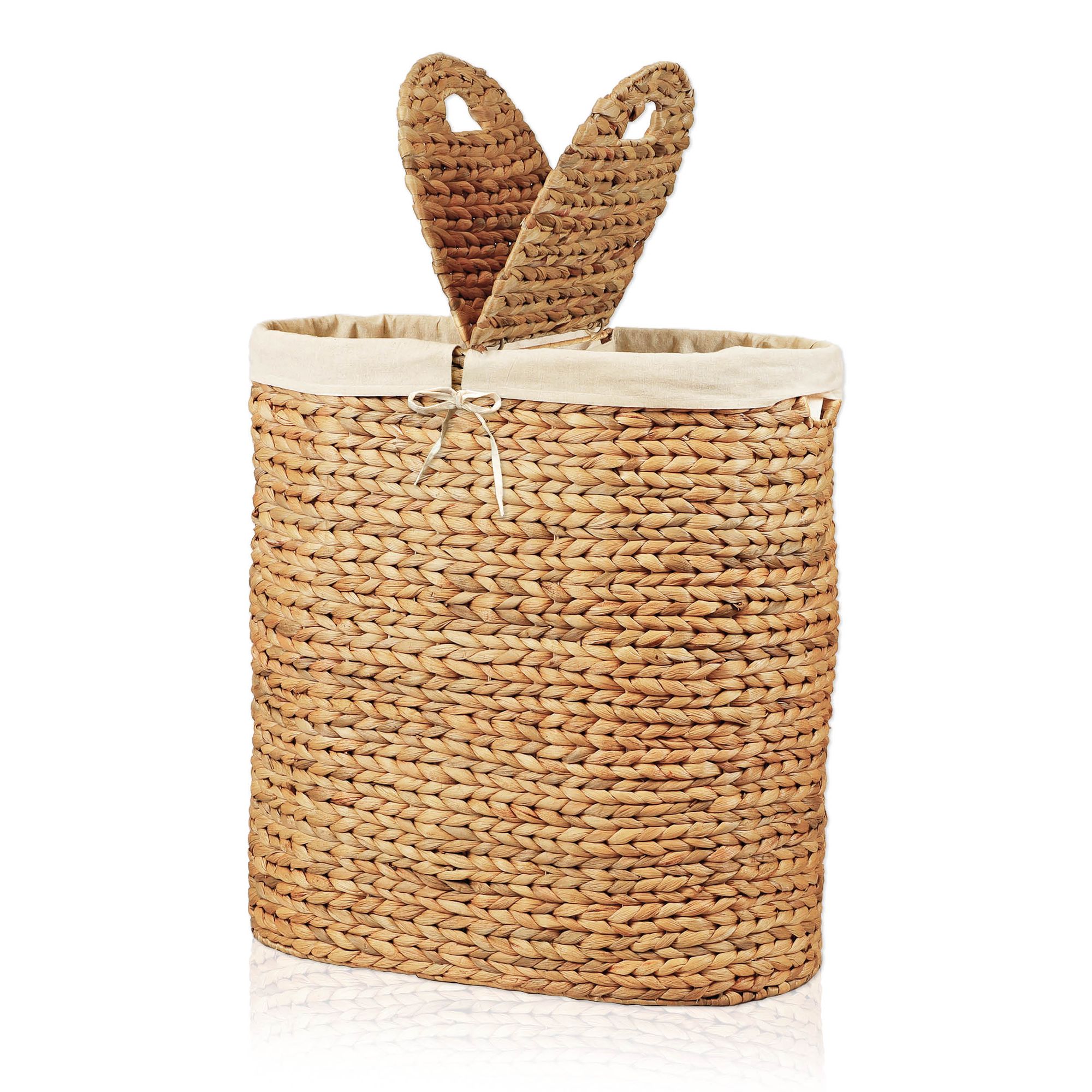 Lycce W&auml;schekorb aus Wasserhyazinthe, 2 F&auml;chern, Deckel, W&auml;schesack - Bild 1