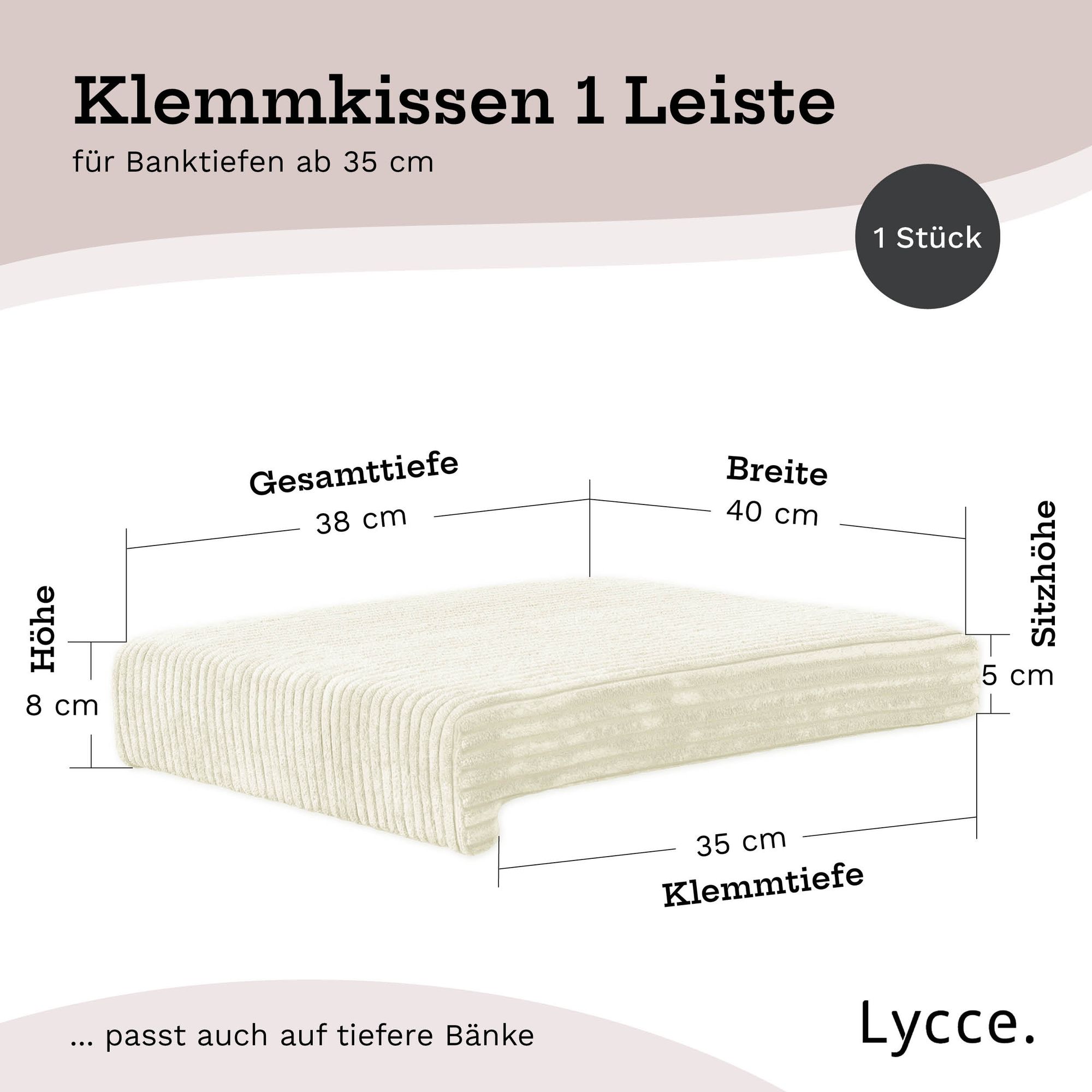 Lycce Klemmkissen Sitzkissen mit 1 Leiste, Cordstoff extra Polsterung - Bild 1