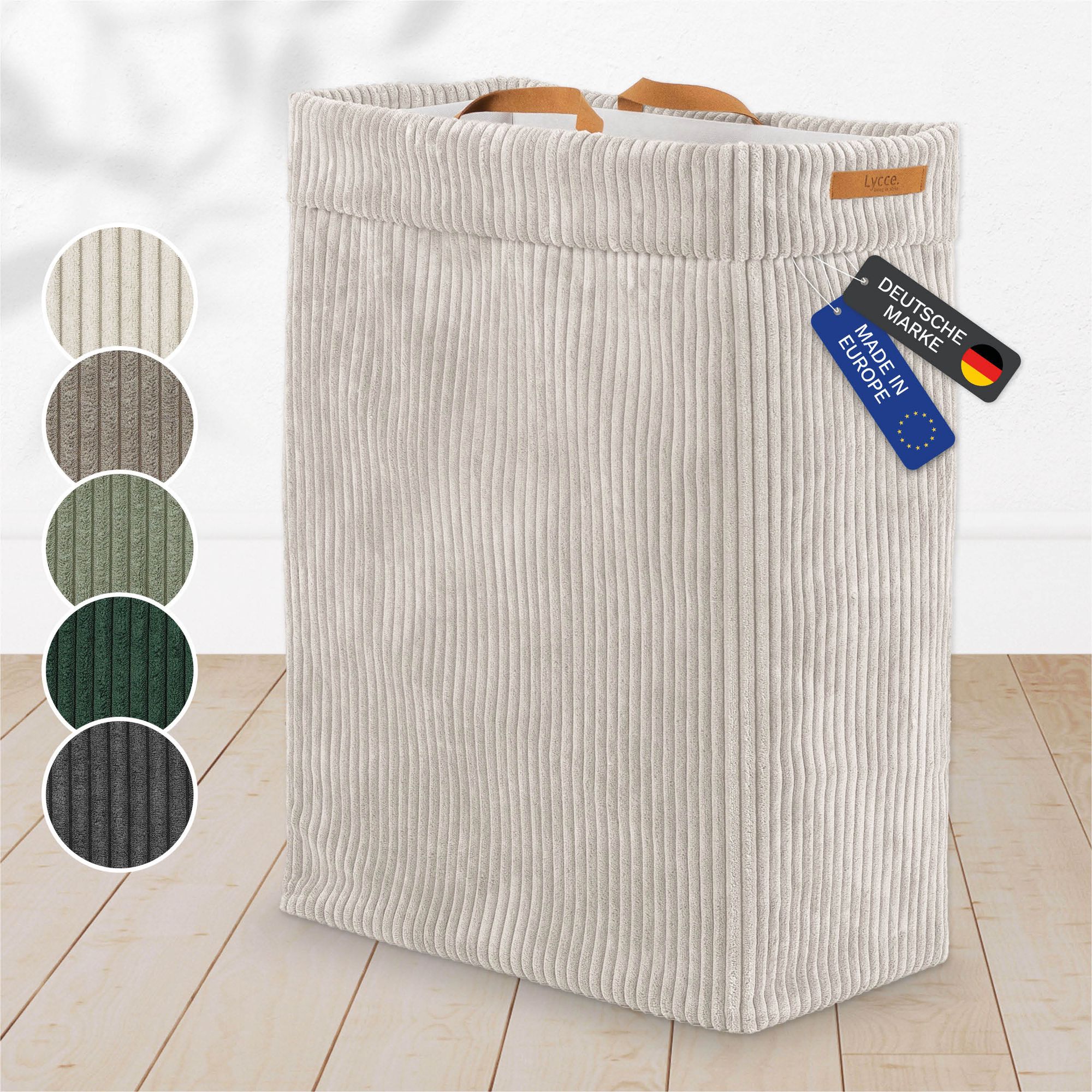 Lycce W&auml;schekorb Cord &ndash; Nischenw&auml;schekorb | platzsparend & praktisch | waschbare Bez&uuml;ge | faltbarer W&auml;schesammler | Schlafzimmer, Kinderzimmer & Badezimmer - Bild 1