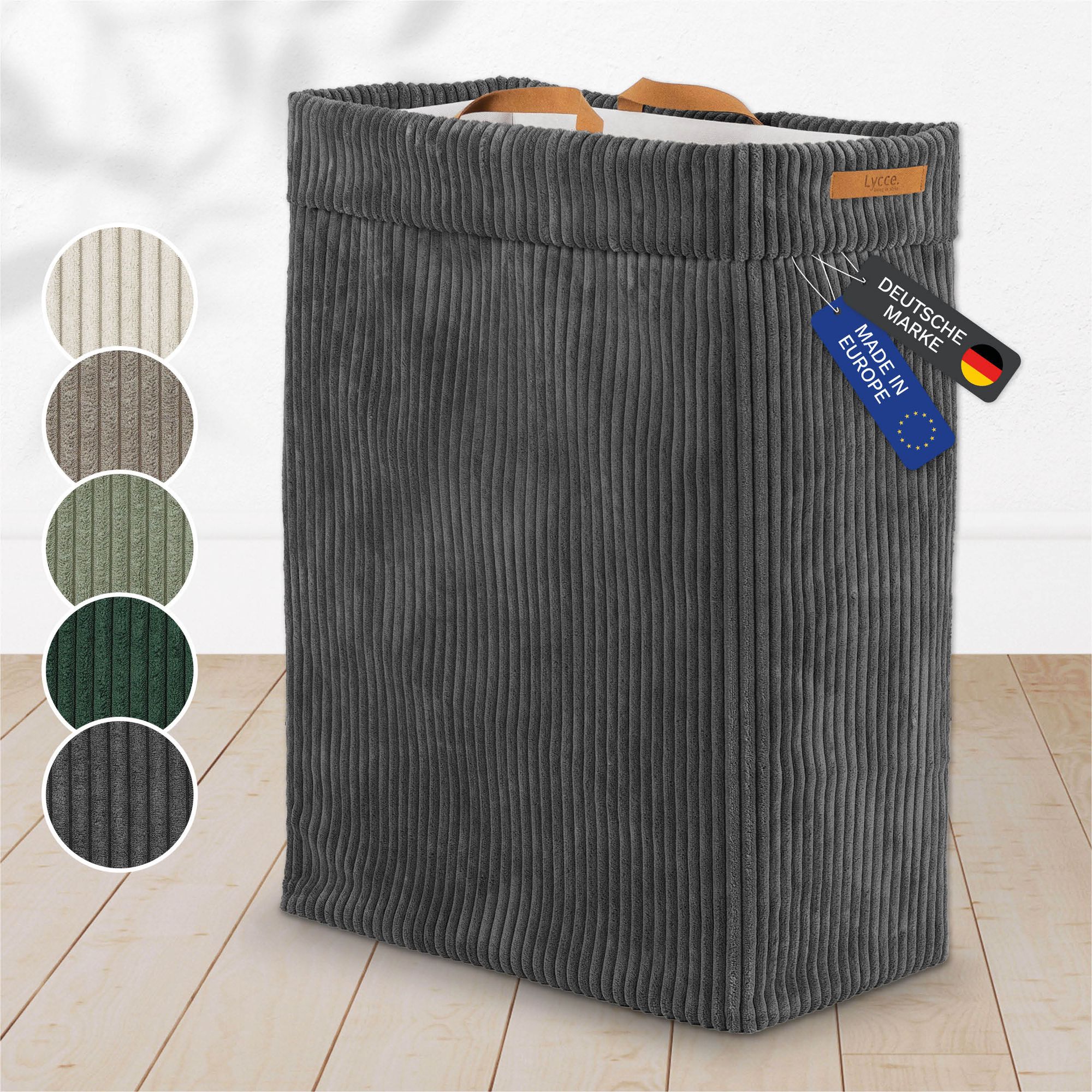 Lycce W&auml;schekorb Cord &ndash; Nischenw&auml;schekorb | platzsparend & praktisch | waschbare Bez&uuml;ge | faltbarer W&auml;schesammler | Schlafzimmer, Kinderzimmer & Badezimmer - Bild 1