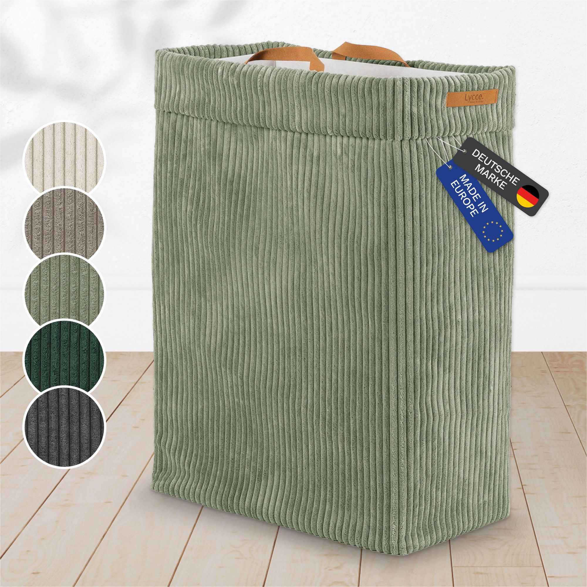 Lycce W&auml;schekorb Cord &ndash; Nischenw&auml;schekorb | platzsparend & praktisch | waschbare Bez&uuml;ge | faltbarer W&auml;schesammler | Schlafzimmer, Kinderzimmer & Badezimmer - Bild 1