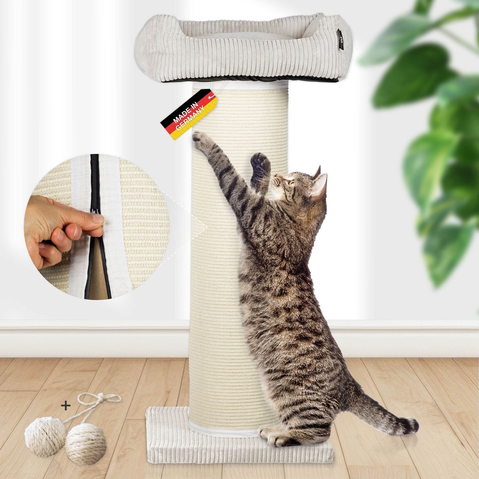 Rohrschneider XXL Kratzbaum FRIEDA – Kratztonne XXL austauschbare Kratzmatten stabil extra breite Säule Cord-Bezug waschbar Kratzbaum für große, mittlere und kleine Katzen Cord