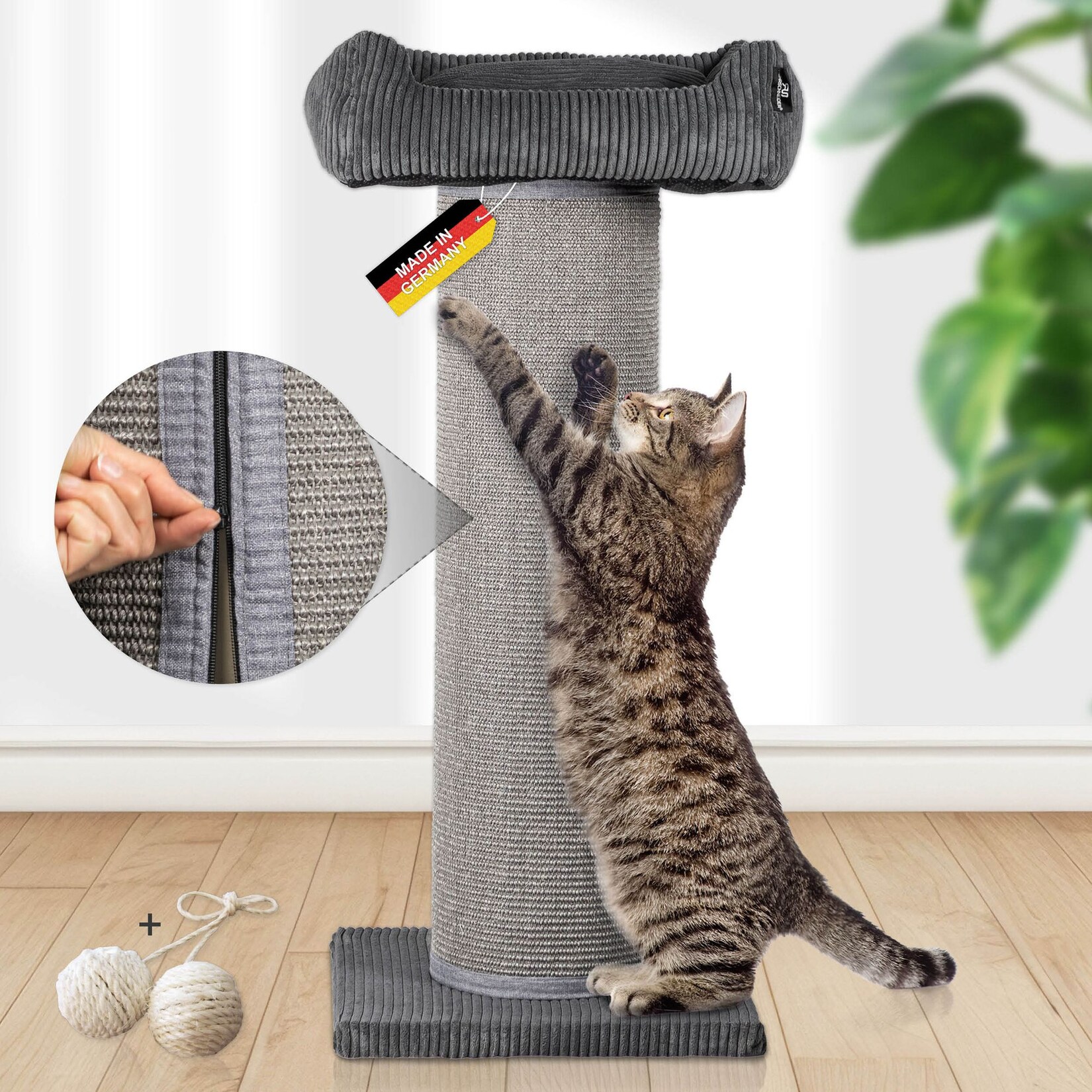 Rohrschneider XXL Kratzbaum FRIEDA – Kratztonne XXL   austauschbare Kratzmatten   stabil   extra breite Säule   Cord-Bezug waschbar   Kratzbaum für große, mittlere und kleine Katzen   Cord | 04260056118142