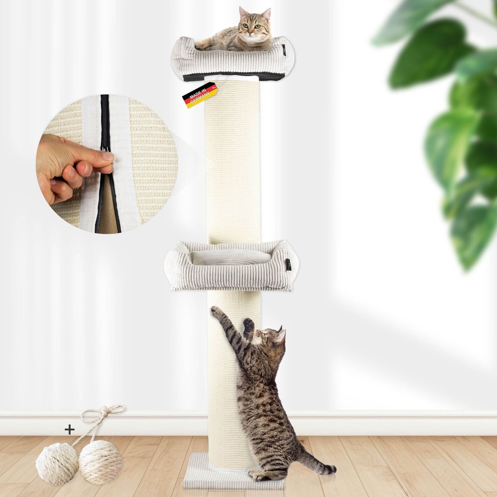 Rohrschneider XXL Kratzbaum FRIEDA – Kratztonne XXL austauschbare Kratzmatten stabil extra breite Säule Cord-Bezug waschbar Kratzbaum für große, mittlere und kleine Katzen Cord