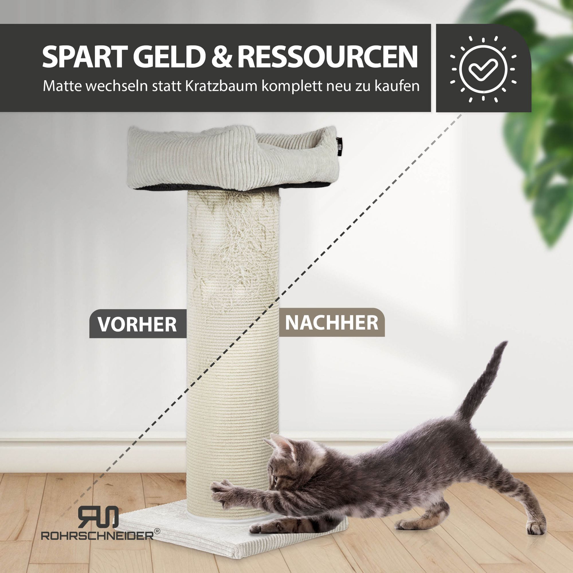 Rohrschneider XXL Kratzbaum FRIEDA  Kratztonne XXL | austauschbare  Kratzmatten | stabil | extra breite Sule | Cord-Bezug waschbar | Kratzbaum  fr groe, mittlere und kleine Katzen | Cord online kaufen bei Netto