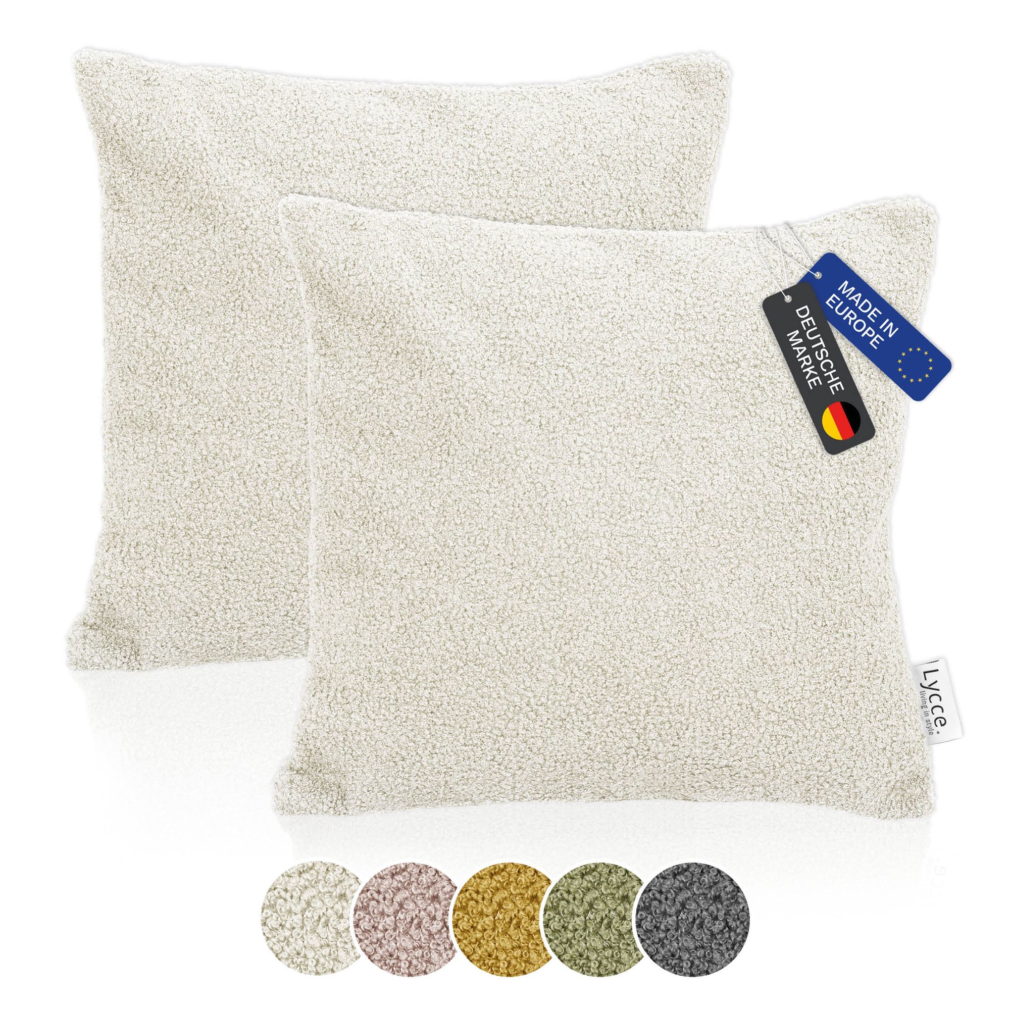 Lycce 2er Set Kissenh&uuml;lle Boucl&eacute; 40x40 cm &ndash; Kissenbezug f&uuml;r Dekokissen | dekorative Zierkissen & -h&uuml;llen | mit Rei&szlig;verschluss | vielseitig kombinierbar | Kinderzimmer, Esszimmer & Wohnzimmer | Boucl&eacute; - Bild 1