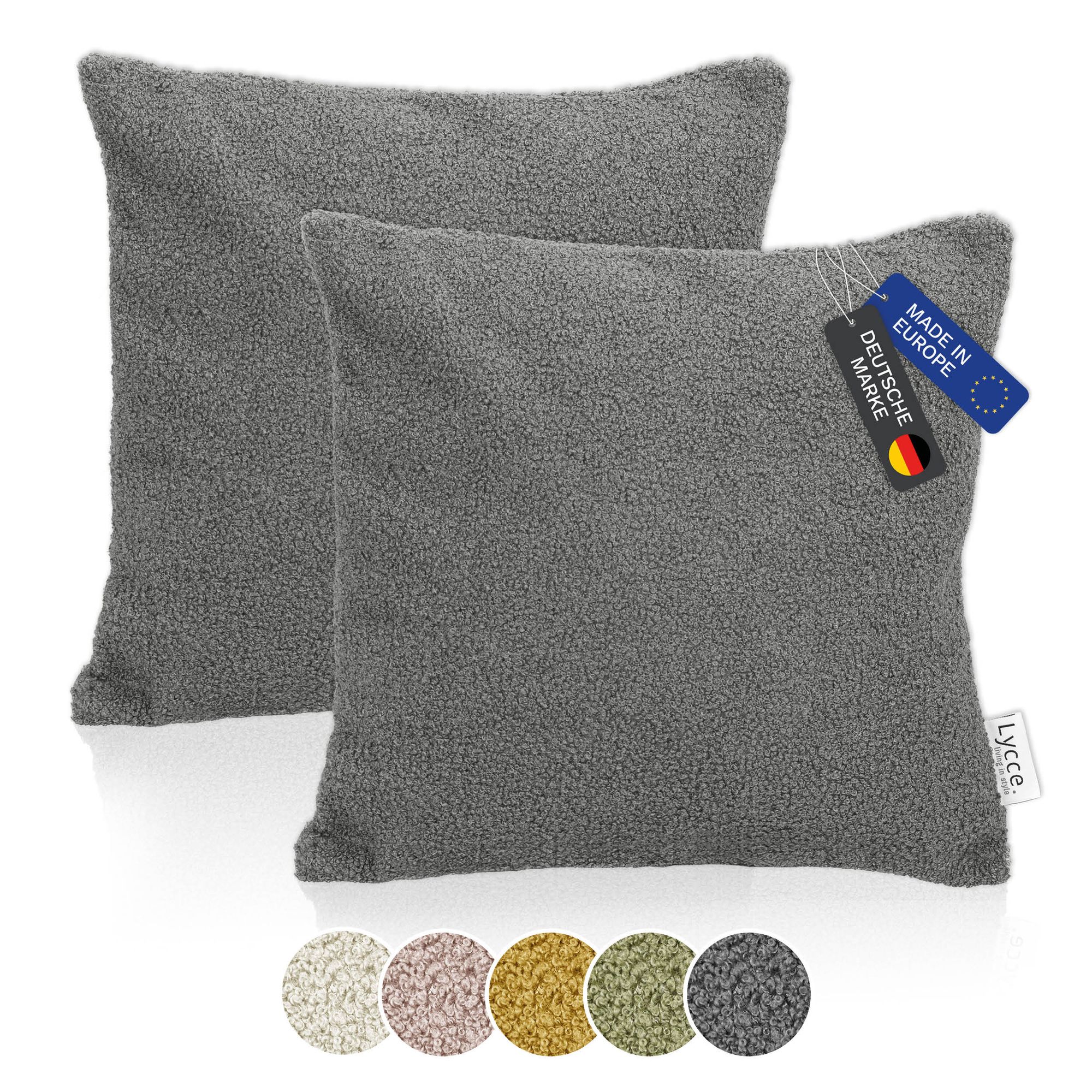Lycce 2er Set Kissenh&uuml;lle Boucl&eacute; 40x40 cm &ndash; Kissenbezug f&uuml;r Dekokissen | dekorative Zierkissen & -h&uuml;llen | mit Rei&szlig;verschluss | vielseitig kombinierbar | Kinderzimmer, Esszimmer & Wohnzimmer | Boucl&eacute; - Bild 1