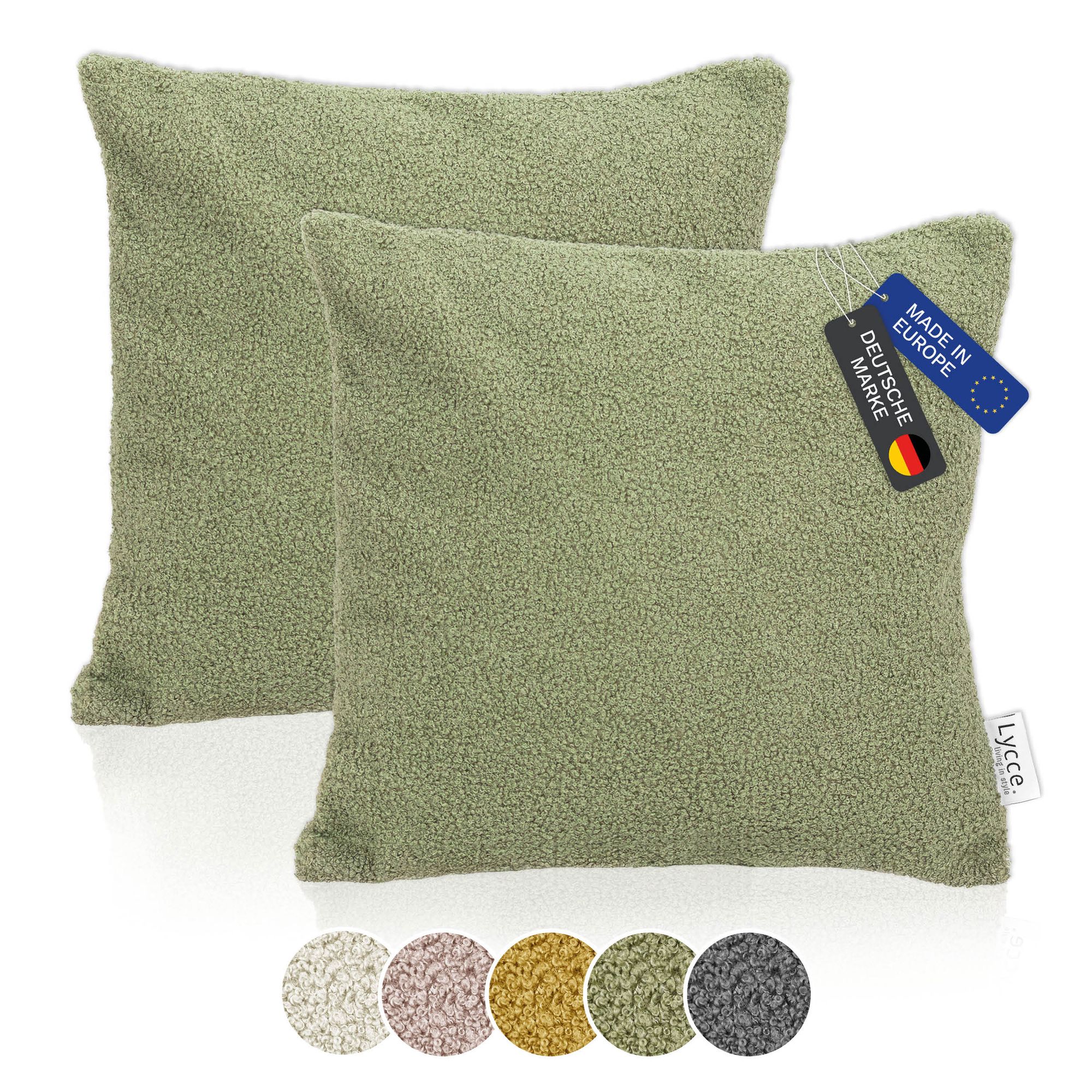 Lycce 2er Set Kissenh&uuml;lle Boucl&eacute; 40x40 cm &ndash; Kissenbezug f&uuml;r Dekokissen | dekorative Zierkissen & -h&uuml;llen | mit Rei&szlig;verschluss | vielseitig kombinierbar | Kinderzimmer, Esszimmer & Wohnzimmer | Boucl&eacute; - Bild 1