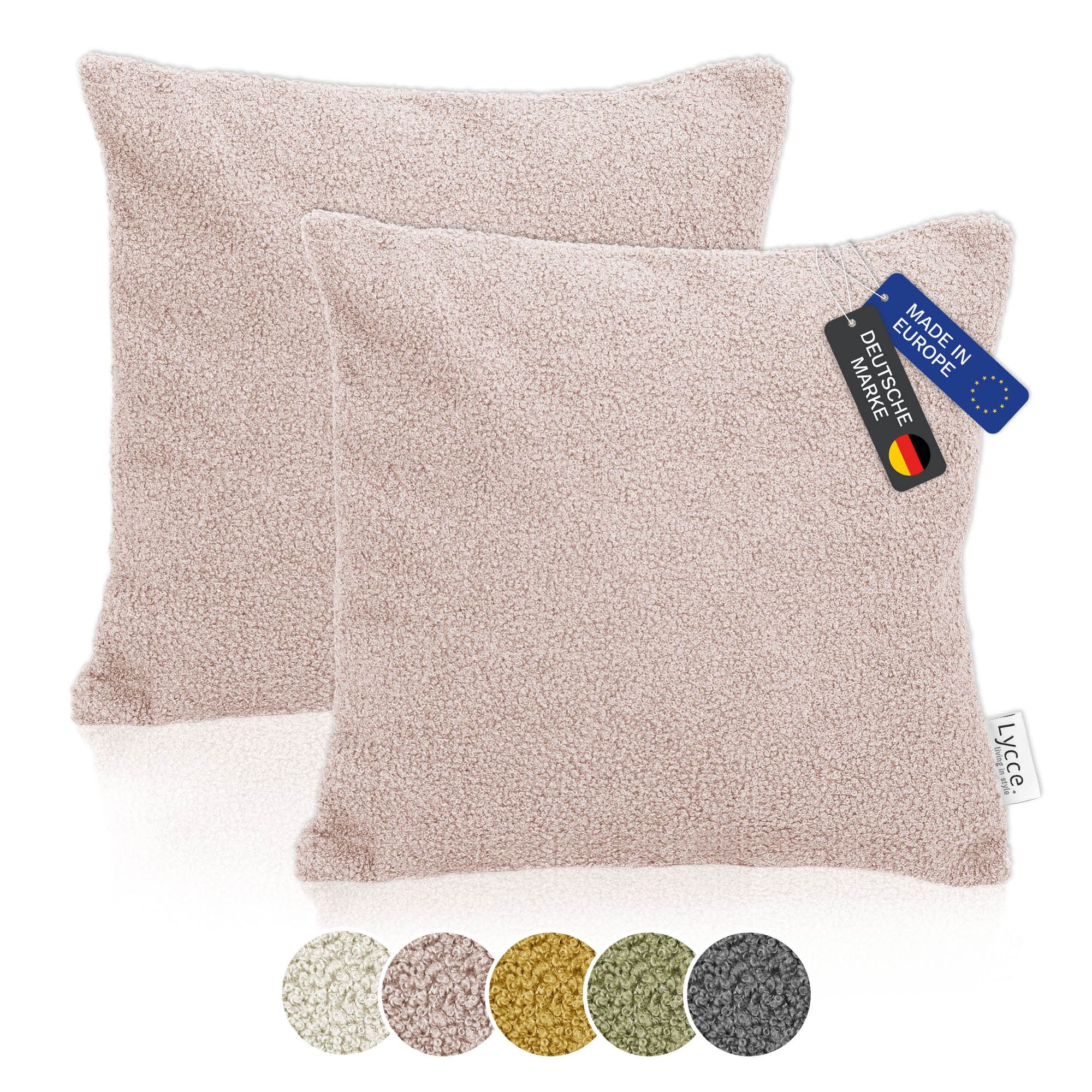 Lycce 2er Set Kissenh&uuml;lle Boucl&eacute; 40x40 cm &ndash; Kissenbezug f&uuml;r Dekokissen | dekorative Zierkissen & -h&uuml;llen | mit Rei&szlig;verschluss | vielseitig kombinierbar | Kinderzimmer, Esszimmer & Wohnzimmer | Boucl&eacute; - Bild 1