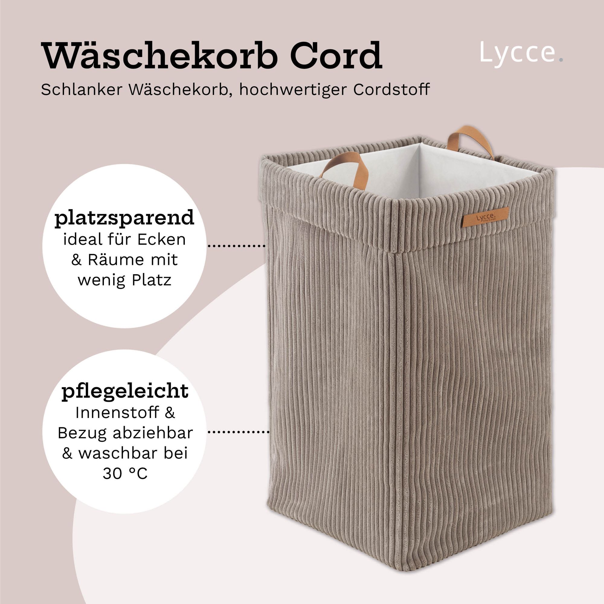Lycce Wäschekorb Cord | platzsparend & praktisch | waschbare Bezüge | faltbarer Wäschesammler | Schlafzimmer, Kinderzimmer & Badezimmer