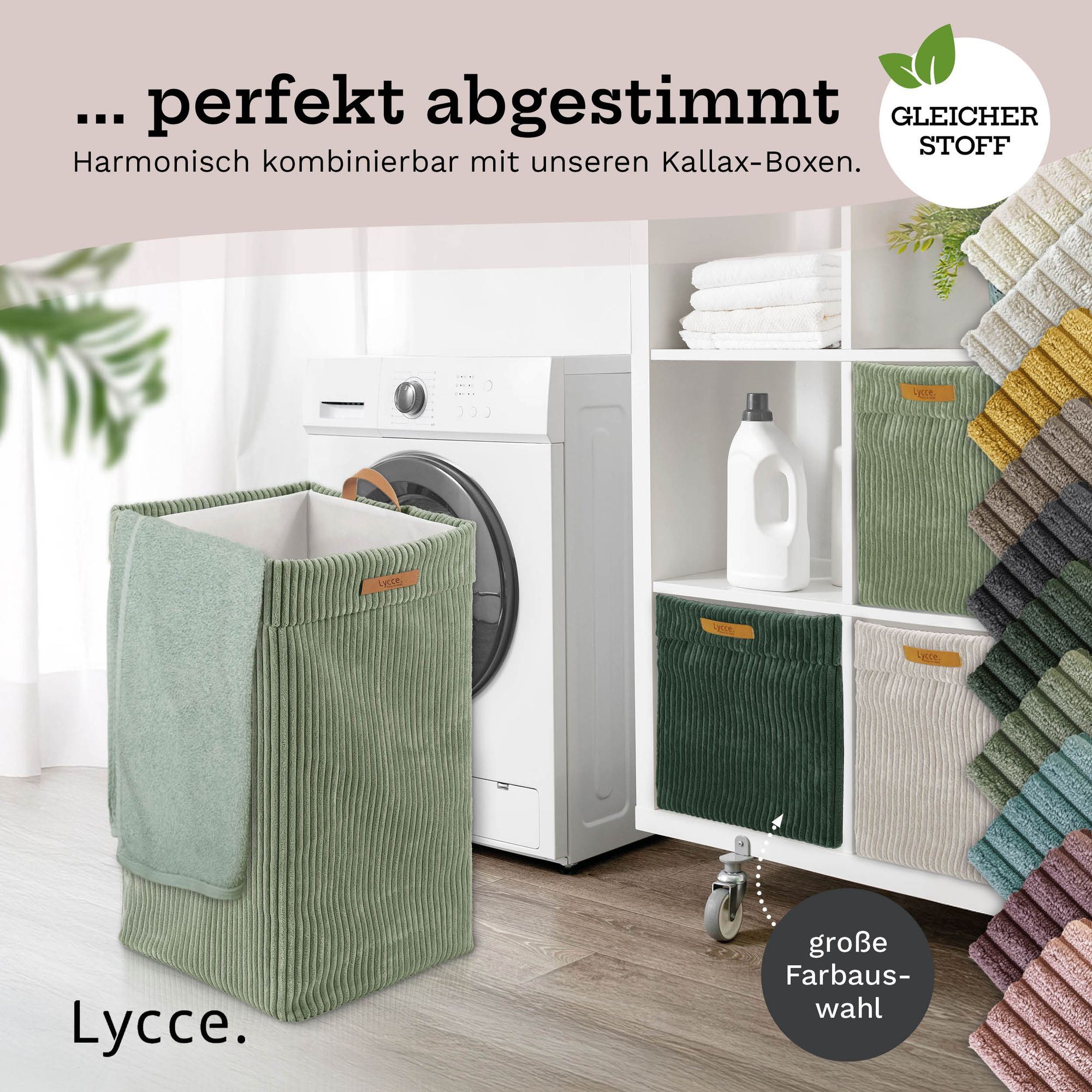 Lycce Wäschekorb Cord | platzsparend & praktisch | waschbare Bezüge | faltbarer Wäschesammler | Schlafzimmer, Kinderzimmer & Badezimmer