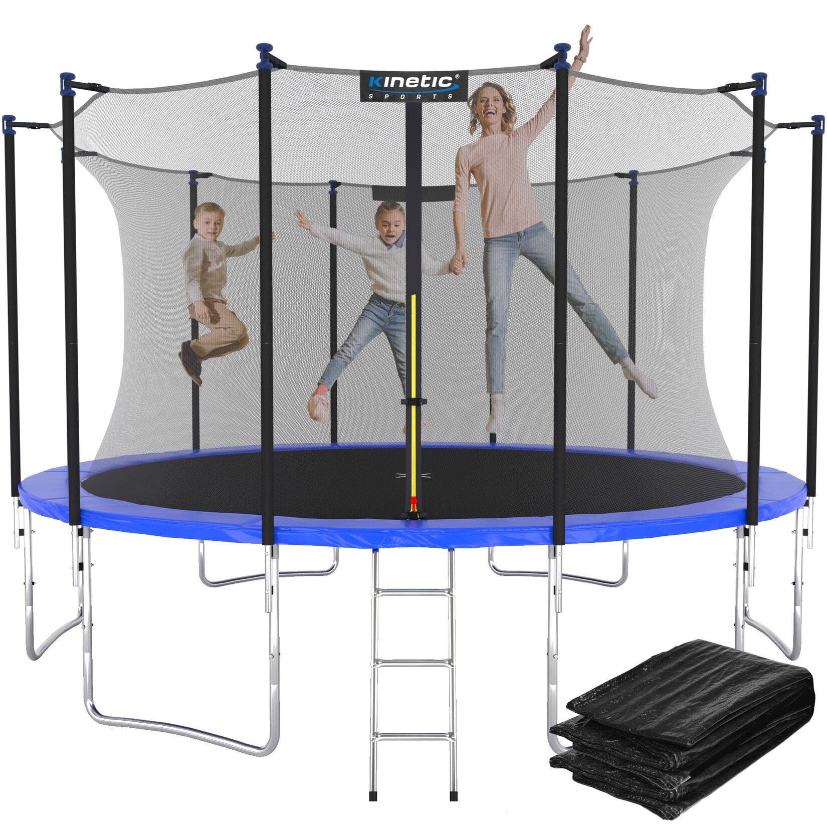 KINETIC SPORTS Trampolin Outdoor 'Salto Plus' Ø 183/244/305/366/400/430/490 cm - Komplett-Set für Kinder, USA Sprungtuch, Netz, Randpolster, Leiter - bis zu 160kg Blau-2 Ø 430 cm Ø 430 cm, Blau-2
