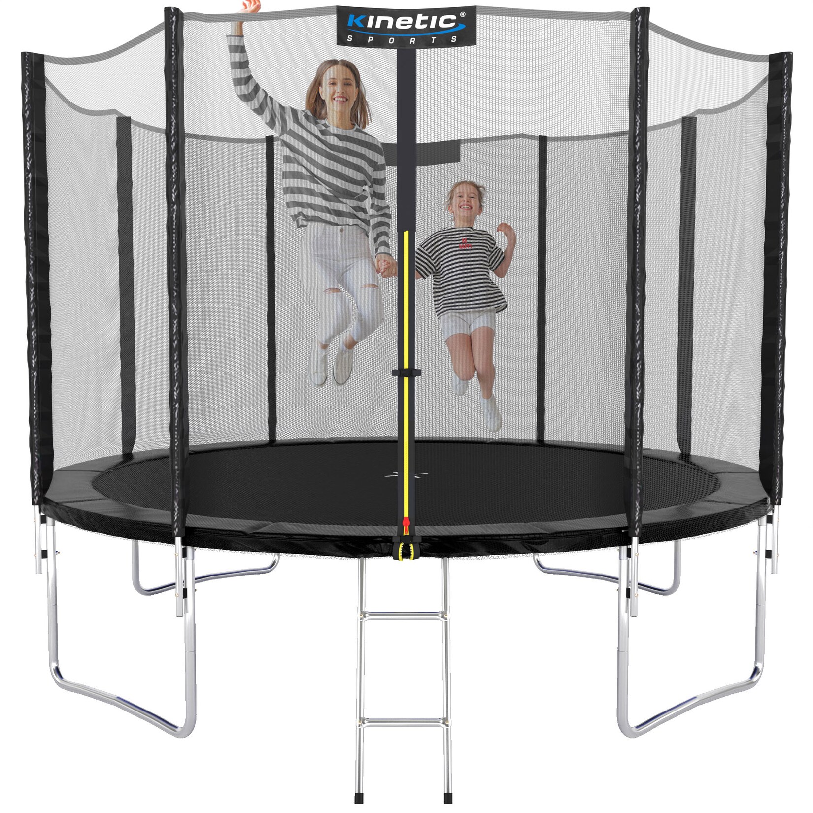 KINETIC SPORTS Trampolin Outdoor SALTO Ø 183/244/305/366/400/430/490 cm – Kindertrampolin Set mit Leiter, Netz, Randpolster, USA Sprungtuch – Gartentrampolin, bis zu 160kg   Schwarz Ø 310 cm Ø 310 cm, Schwarz | 04260495757230