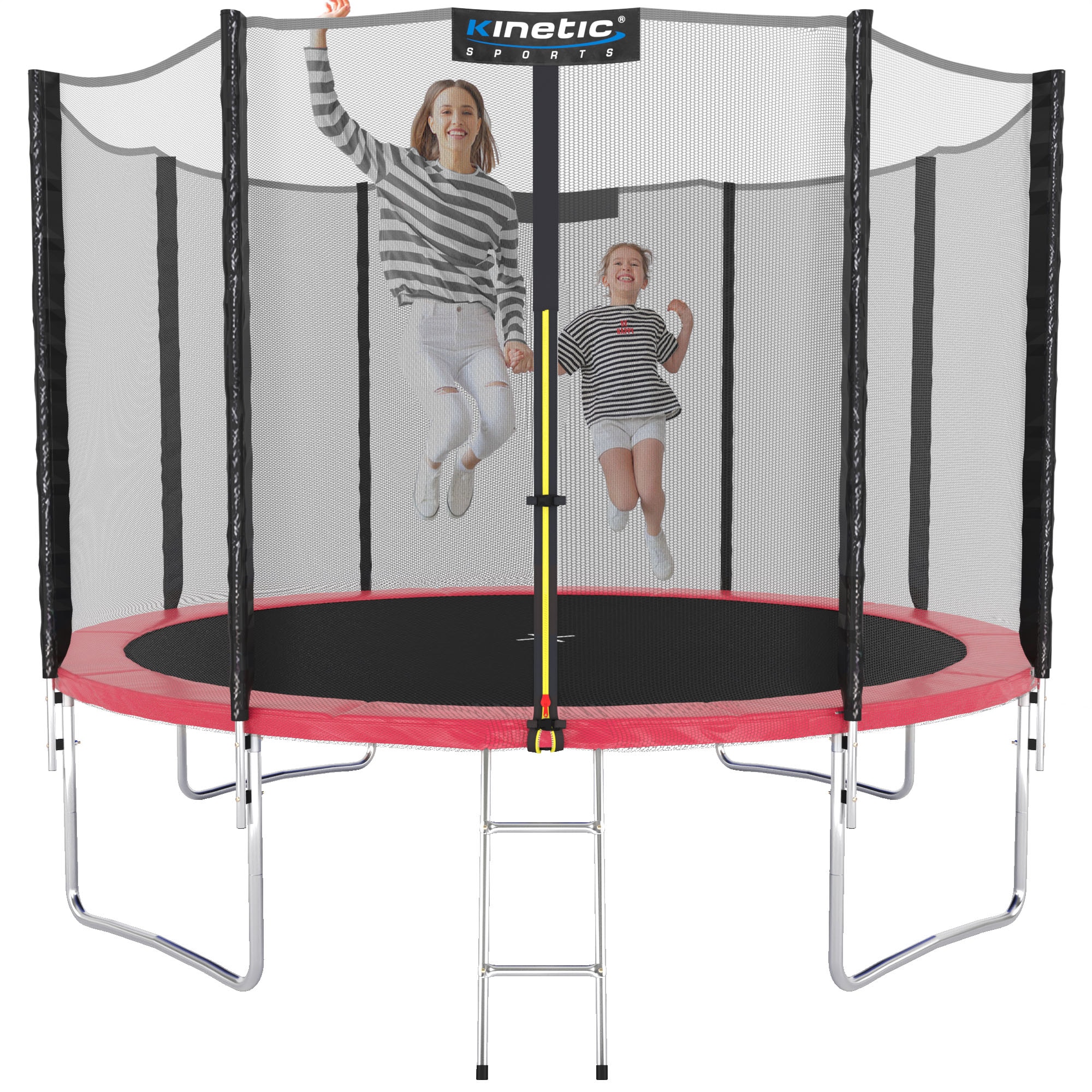 KINETIC SPORTS Trampolin Outdoor SALTO &Oslash; 183/244/305/366/400/430/490 cm - Kindertrampolin Set mit Leiter, Netz, Randpolster, USA Sprungtuch - Gartentrampolin, bis zu 160kg | Pink &Oslash; 250 cm &Oslash; 250 cm, Pink - Bild 1