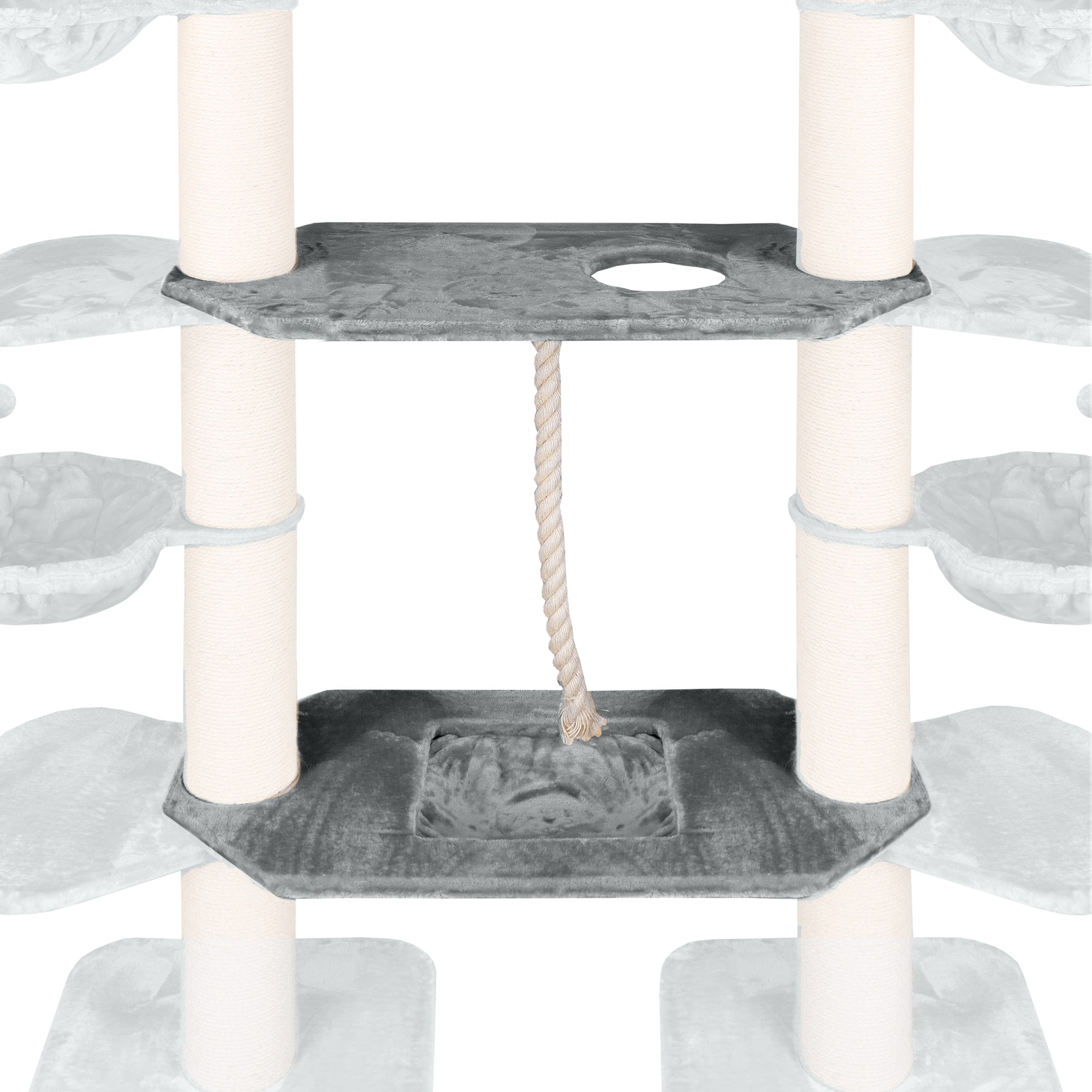 HAPPYPET Kratzbaum Verbindungs-Set mit Spielseil & Liegemulde &ndash; Ersatzteil aus Multiplex-Holz, inkl. Pl&uuml;schbezug & Abstandshalter &ndash; Ideal zur Erweiterung von Katzenkratzb&auml;umen | Grau - Bild 1