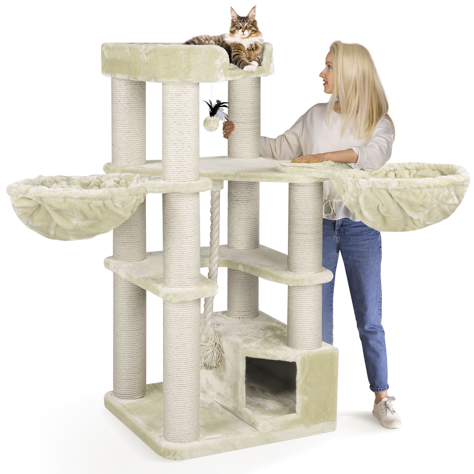 HAPPYPET Premium Kratzbaum 161 cm gro&szlig;e Katzen stabil Katzenbaum | Creme - Bild 1