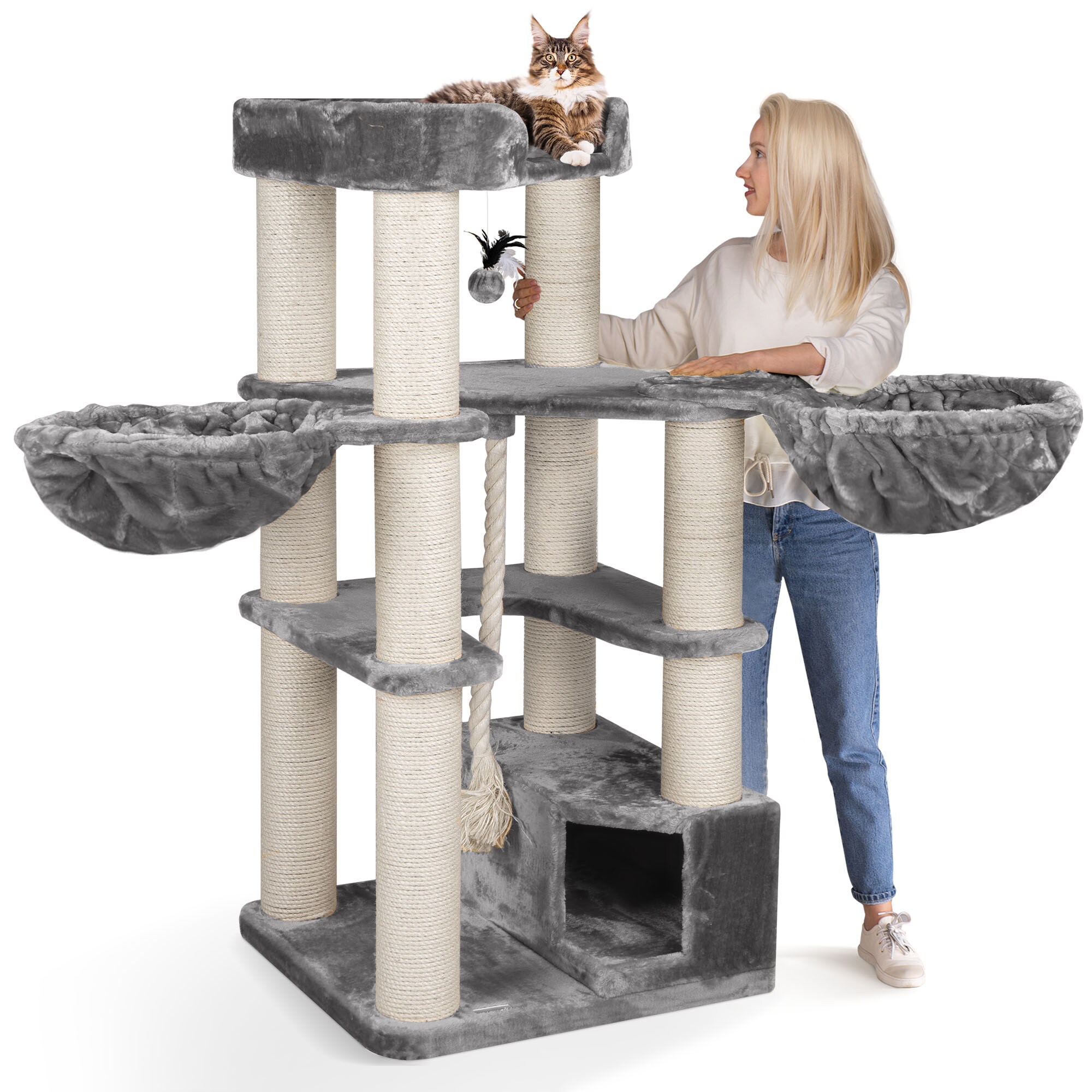 HAPPYPET Premium Kratzbaum 161 cm gro&szlig;e Katzen stabil Katzenbaum | Grau - Bild 1