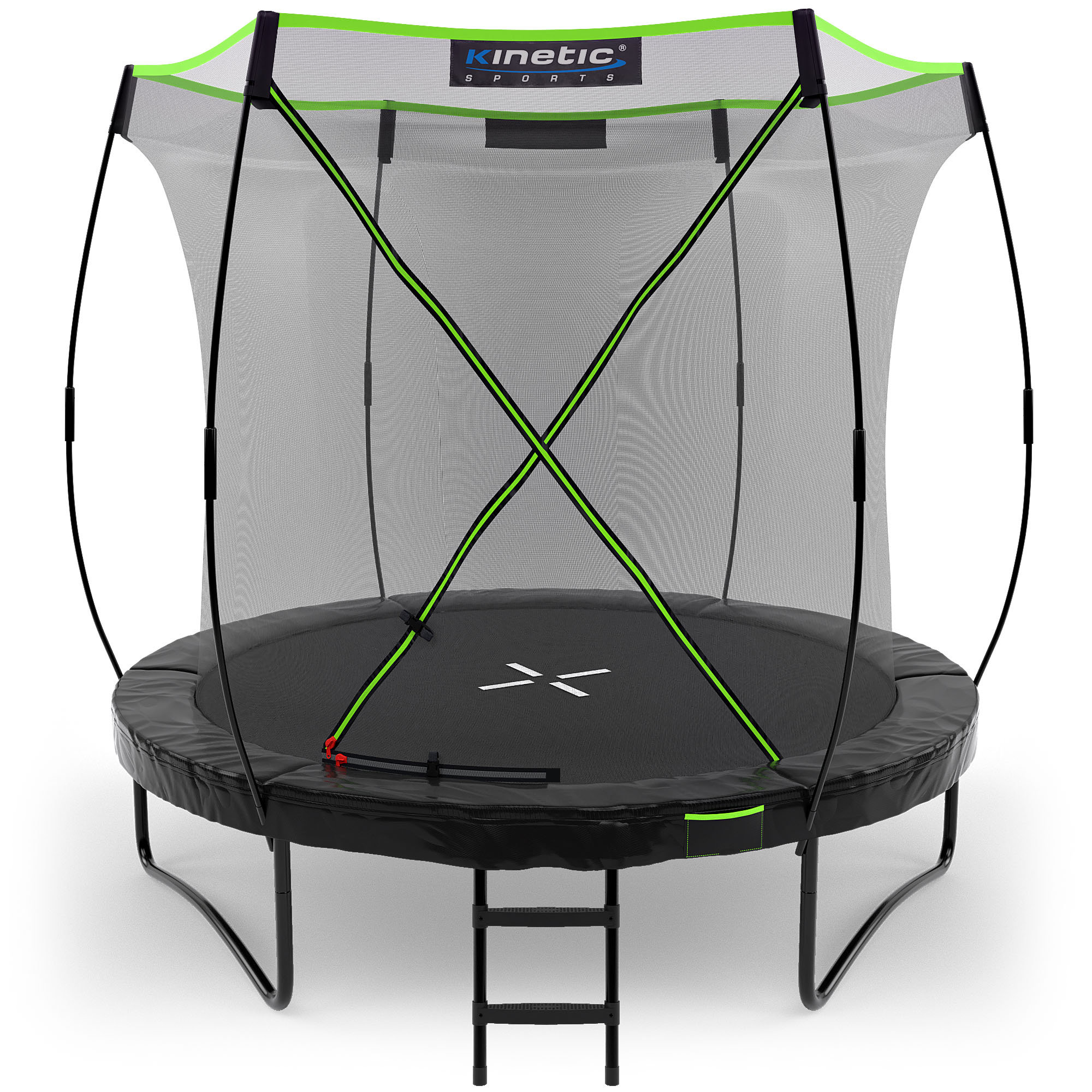 KINETIC SPORTS Trampolin Outdoor 'Ultimate Pro' &Oslash; 244/305/366/427 cm &ndash; Kindertrampolin mit Leiter, Gartentrampolin im K&uuml;rbis-Design, bis zu 160 kg | Schwarz-Neongr&uuml;n &Oslash; 244 cm - Bild 1