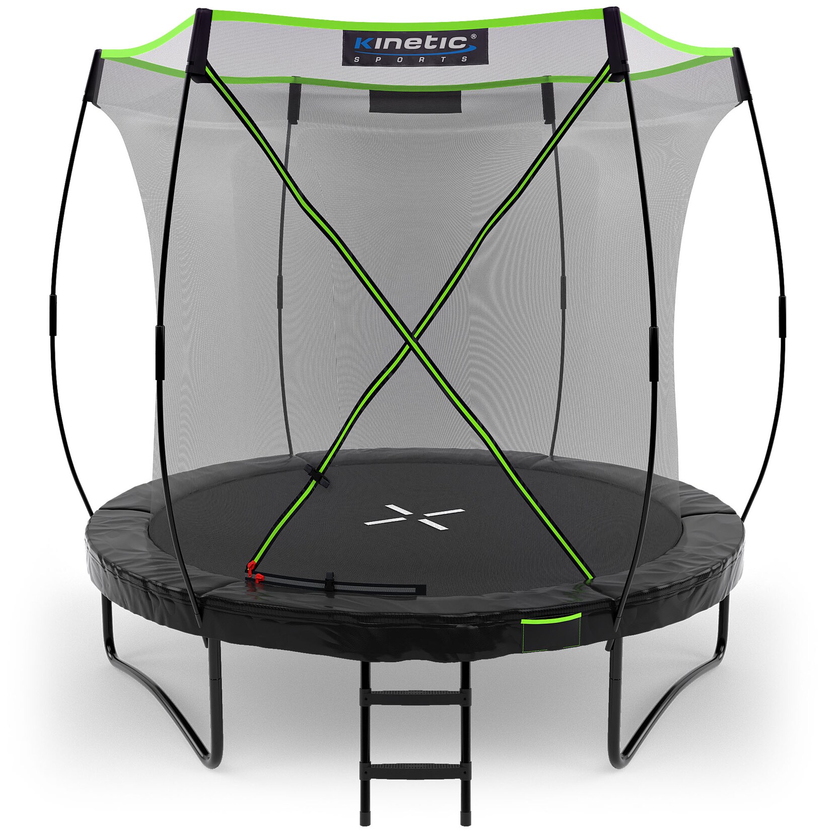 KINETIC SPORTS Trampolin Outdoor 'Ultimate Pro' Ø 244/305/366/427 cm – Kindertrampolin mit Leiter, Gartentrampolin im Kürbis-Design, bis zu 160 kg   Schwarz-Neongrün Ø 244 cm