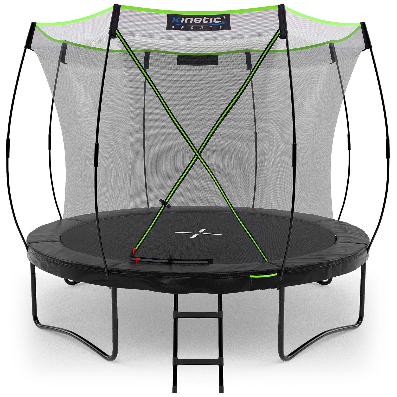 KINETIC SPORTS Trampolin Outdoor 'Ultimate Pro' Ø 244/305/366 cm, rundes Gartentrampolin mit Sicherheitsnetz, bis 120/150/160 kg Schwarz-Neongrün Ø 305 cm