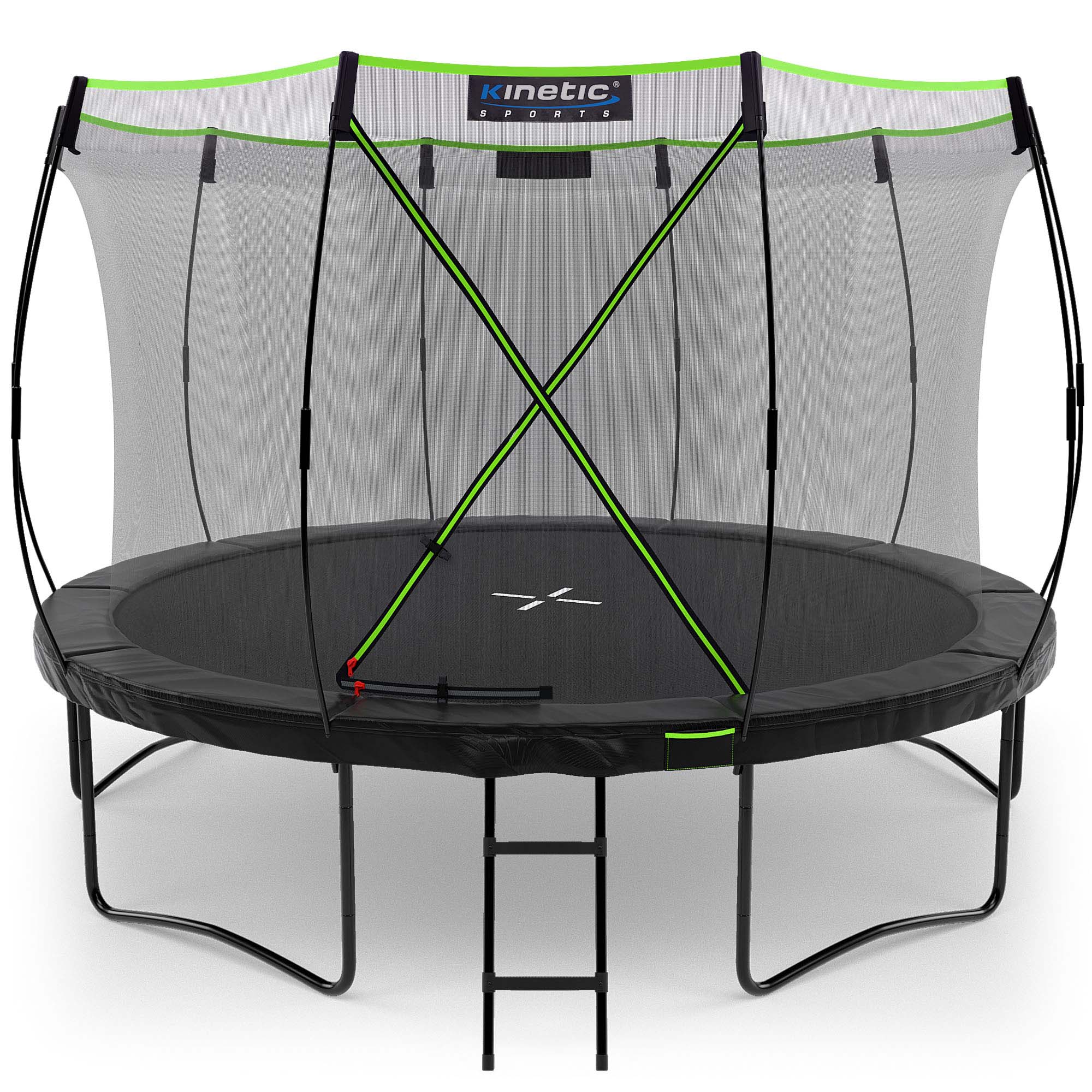 KINETIC SPORTS Trampolin Outdoor 'Ultimate Pro' &Oslash; 244/305/366/427 cm &ndash; Kindertrampolin mit Leiter, Gartentrampolin im K&uuml;rbis-Design, bis zu 160 kg | Schwarz-Neongr&uuml;n &Oslash; 366 cm - Bild 1