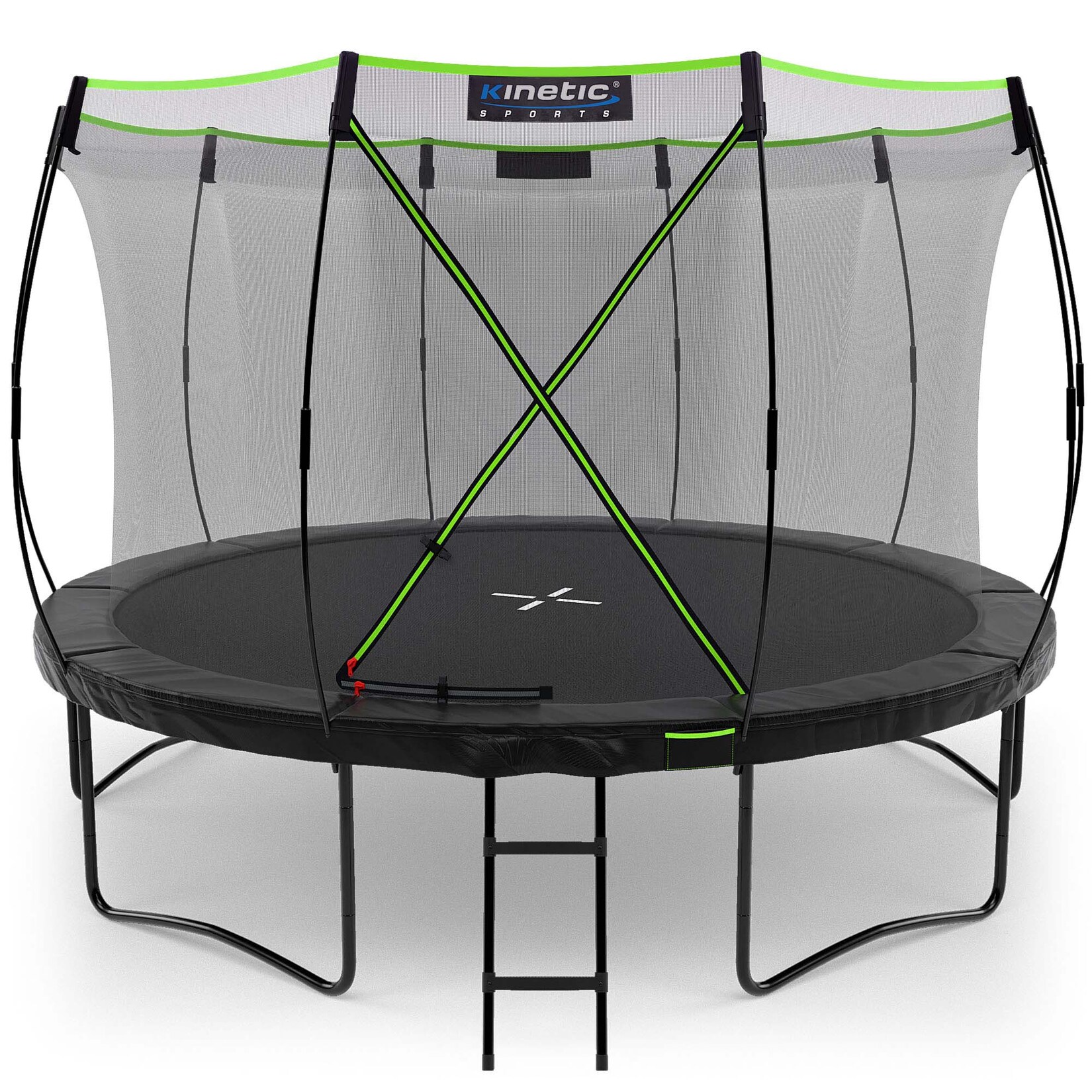 KINETIC SPORTS Trampolin Outdoor 'Ultimate Pro' Ø 244/305/366 cm, rundes Gartentrampolin mit Sicherheitsnetz, bis 120/150/160 kg Schwarz-Neongrün Ø 366 cm