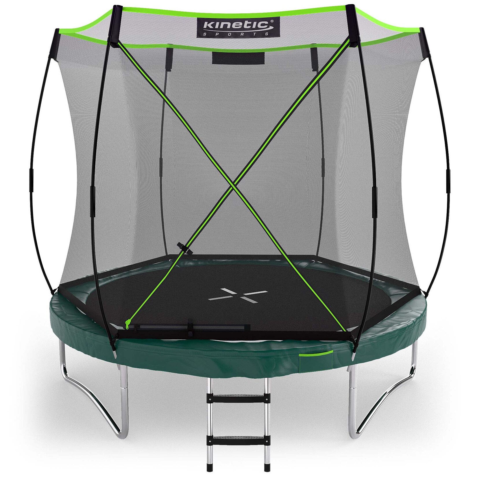 KINETIC SPORTS Trampolin Federlos-Design 'Bungee Safety Elite' - Outdoor Gartentrampolin für Kinder Dunkelgrün Ø 244 cm Ø 244 cm