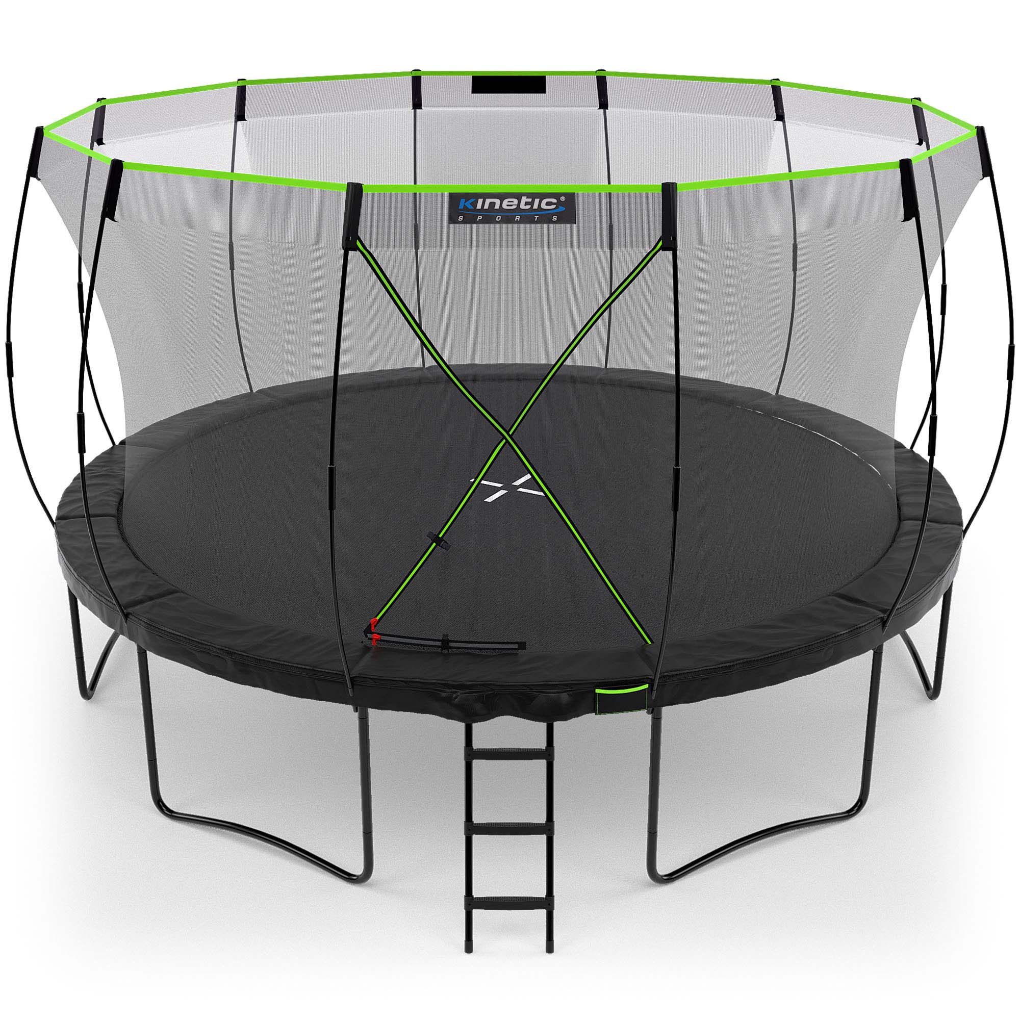 KINETIC SPORTS Trampolin Outdoor 'Ultimate Pro' &Oslash; 244/305/366/427 cm &ndash; Kindertrampolin mit Leiter, Gartentrampolin im K&uuml;rbis-Design, bis zu 160 kg | Schwarz-Neongr&uuml;n &Oslash; 427 cm - Bild 1