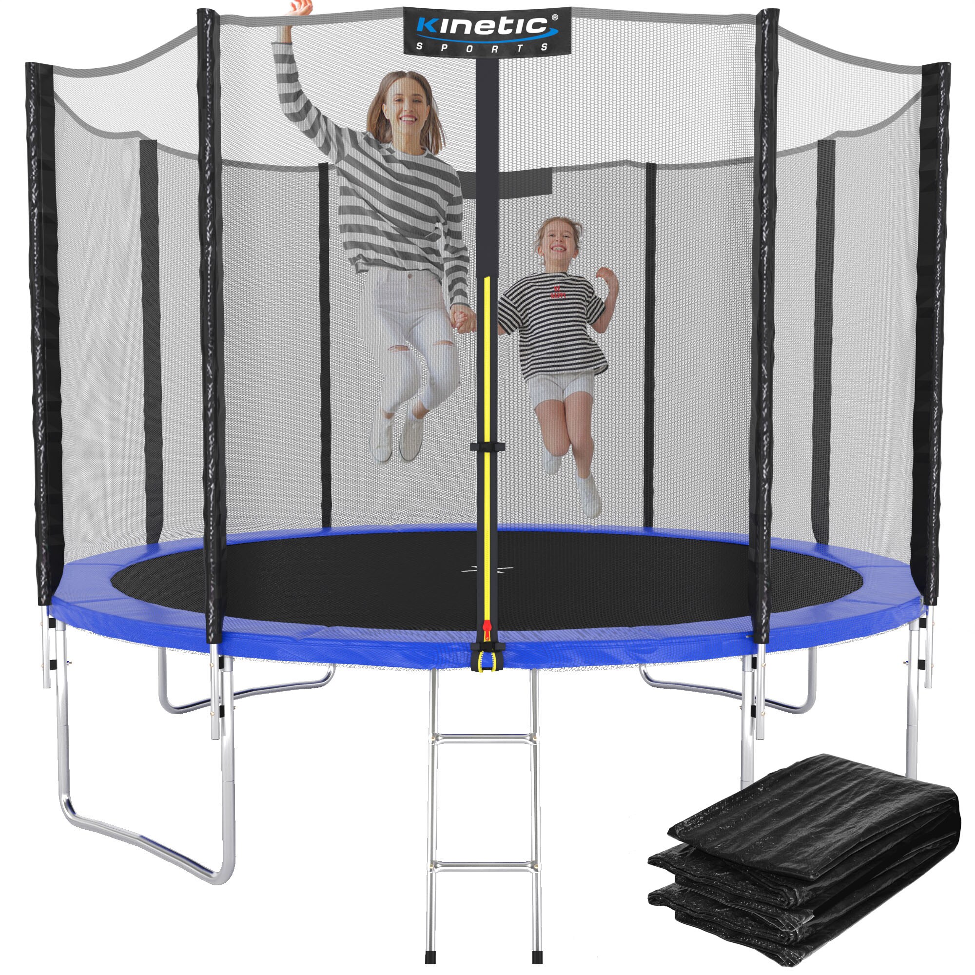 KINETIC SPORTS Trampolin Outdoor 'Salto Plus' &Oslash; 183/244/305/366/400/430/490 cm - Komplett-Set f&uuml;r Kinder, USA Sprungtuch, Netz, Randpolster, Leiter - bis zu 160kg | Blau-4 &Oslash; 335 cm &Oslash; 335 cm, Blau-4 - Bild 1
